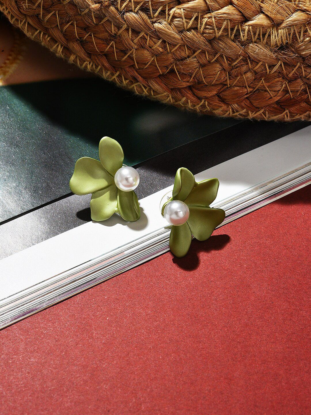 SOHI Green Contemporary Studs Earrings Price in India