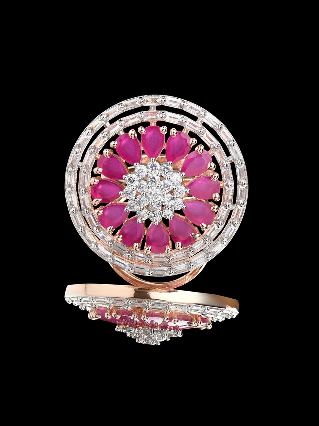 Fida Rose Gold-Plated Pink AD-Studded Finger Ring Price in India