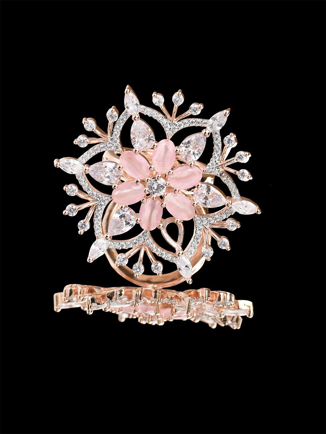 Fida Rose-Gold Plated American Diamond Studded Finger Ring Price in India