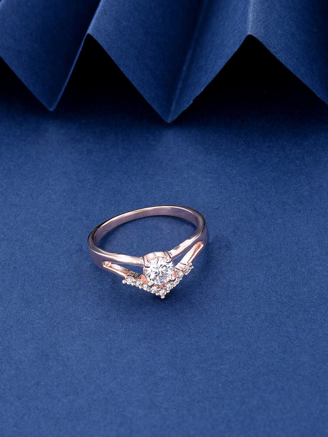 Fida Rose Gold-Plated & White American Diamond Finger Ring Price in India