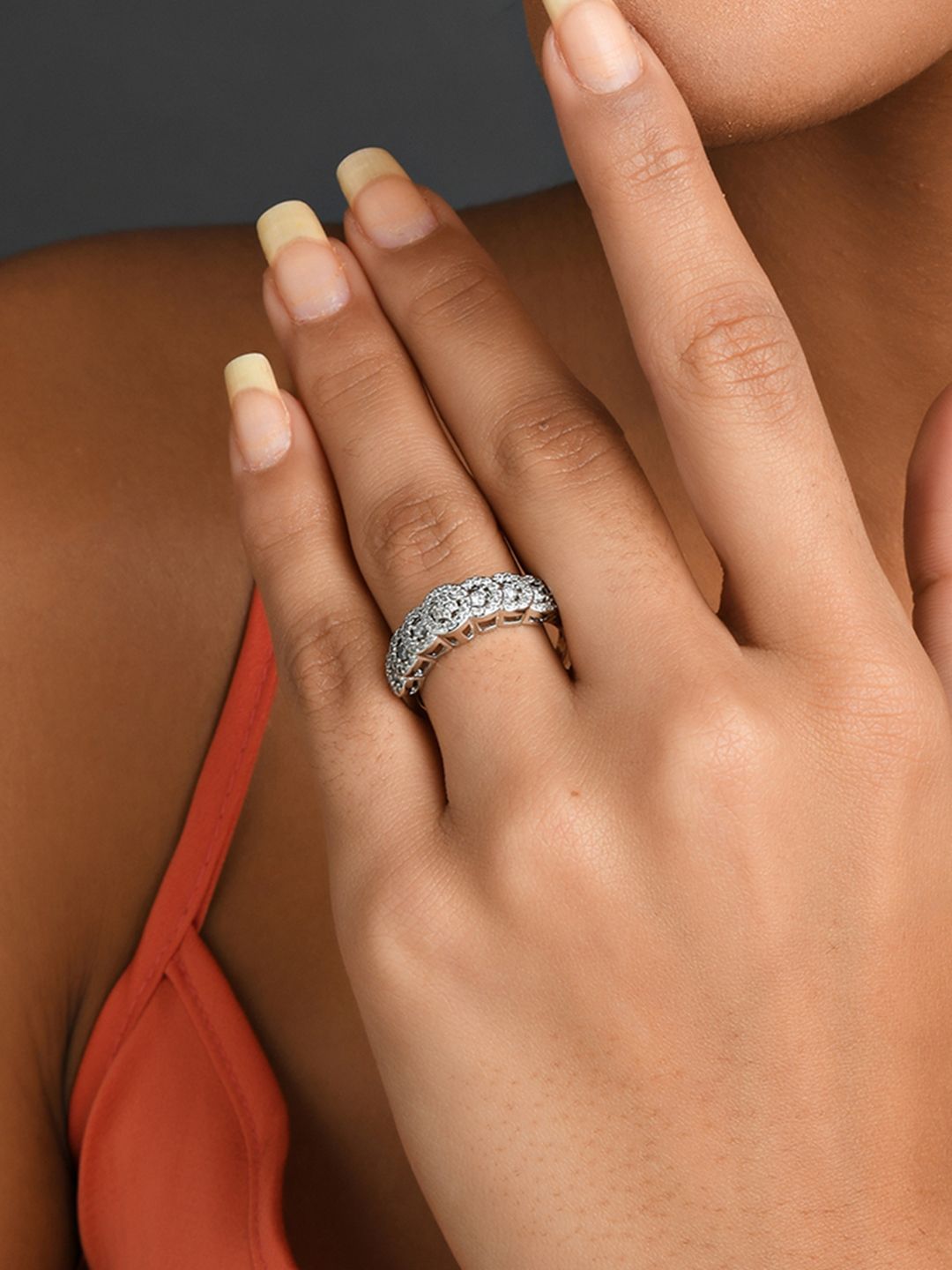 Fida Silver-Toned & White Rhodium-Plated American Diamond Finger Ring Price in India
