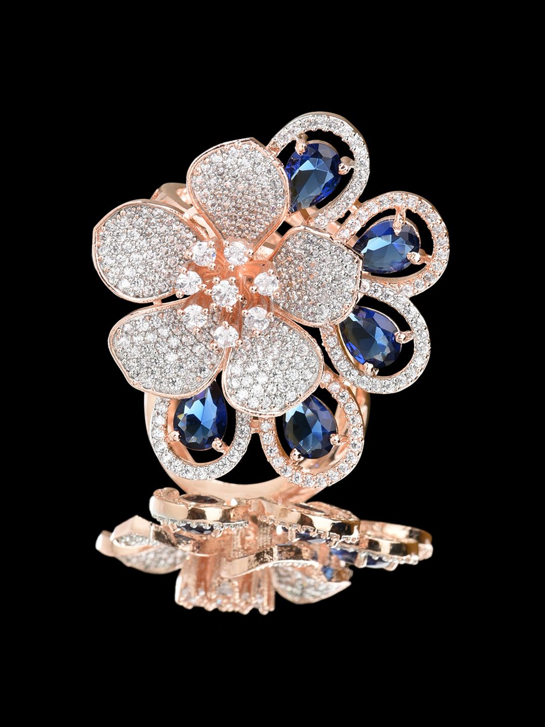 Fida Rose Gold-Plated Blue & White AD-Studded Finger Ring Price in India