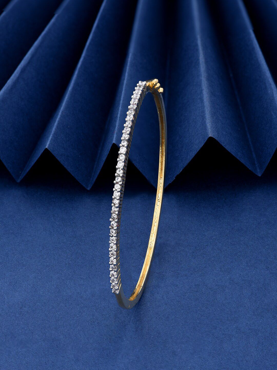 Fida Women Silver-Toned Rose Gold-Plated American Diamond Kada Bracelet Price in India