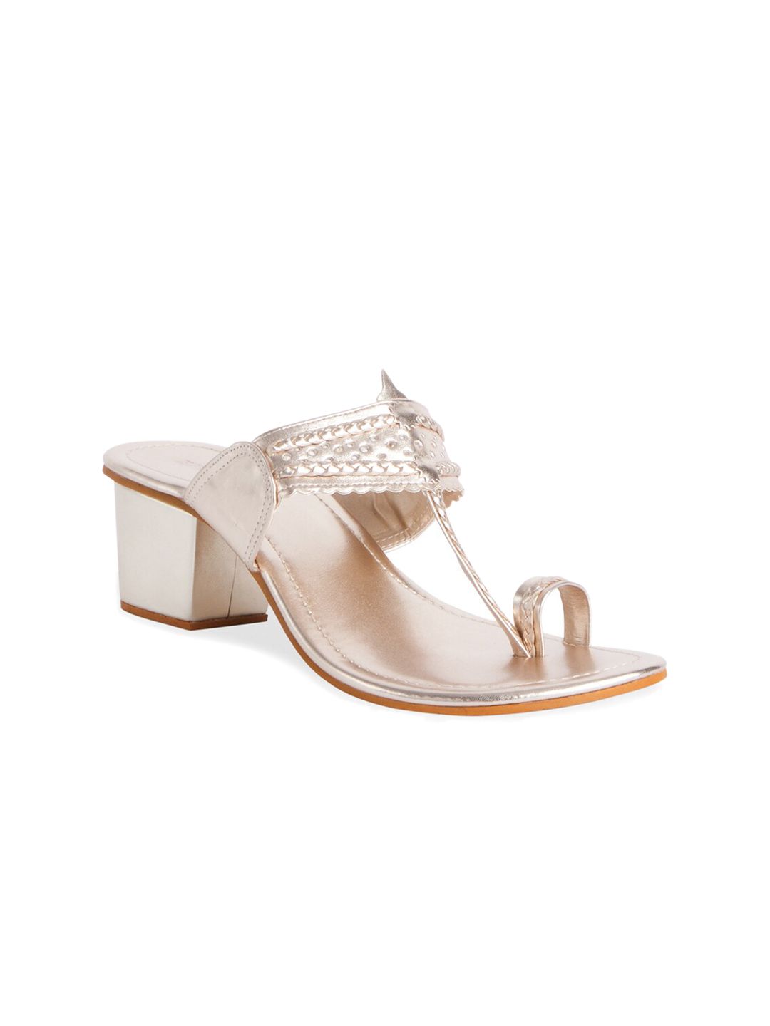 ERIDANI Gold-Toned Embellished Block Sandals Price in India