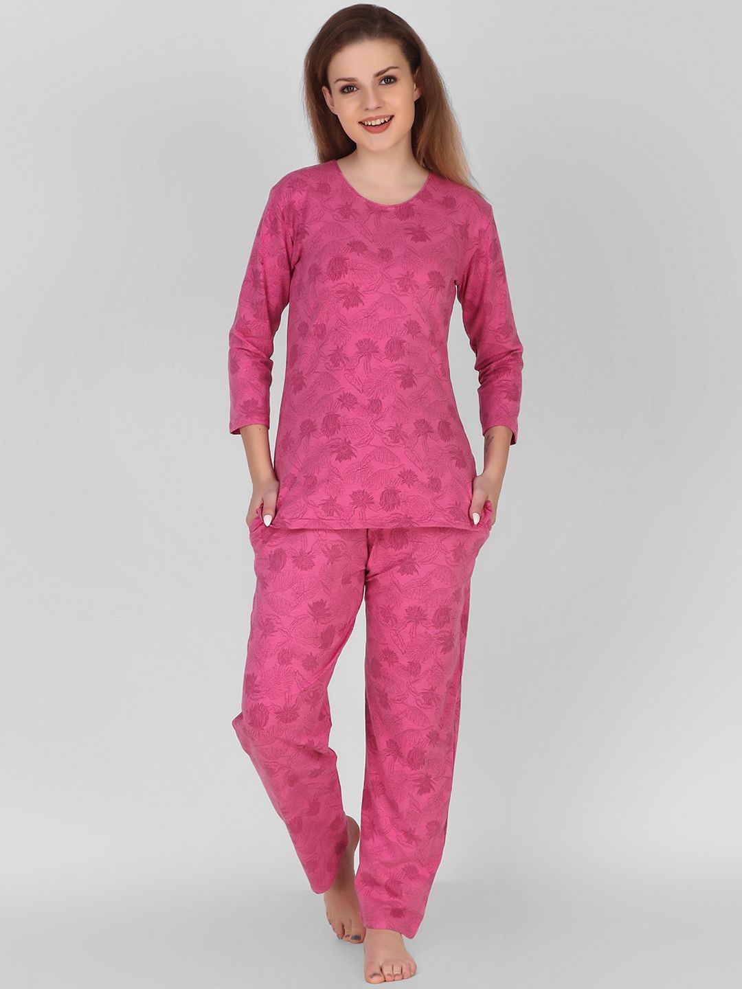 Keepfit Women Pink Printed Night suit Price in India