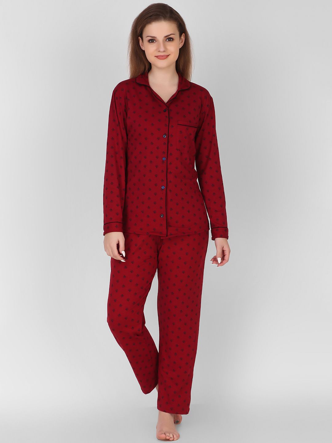 Keepfit Women Maroon & Black Printed Night suit Price in India