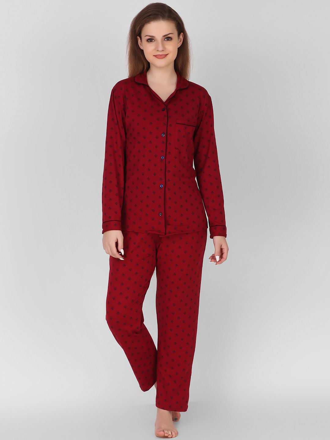 Keepfit Women Maroon & Black Printed Night suit Price in India