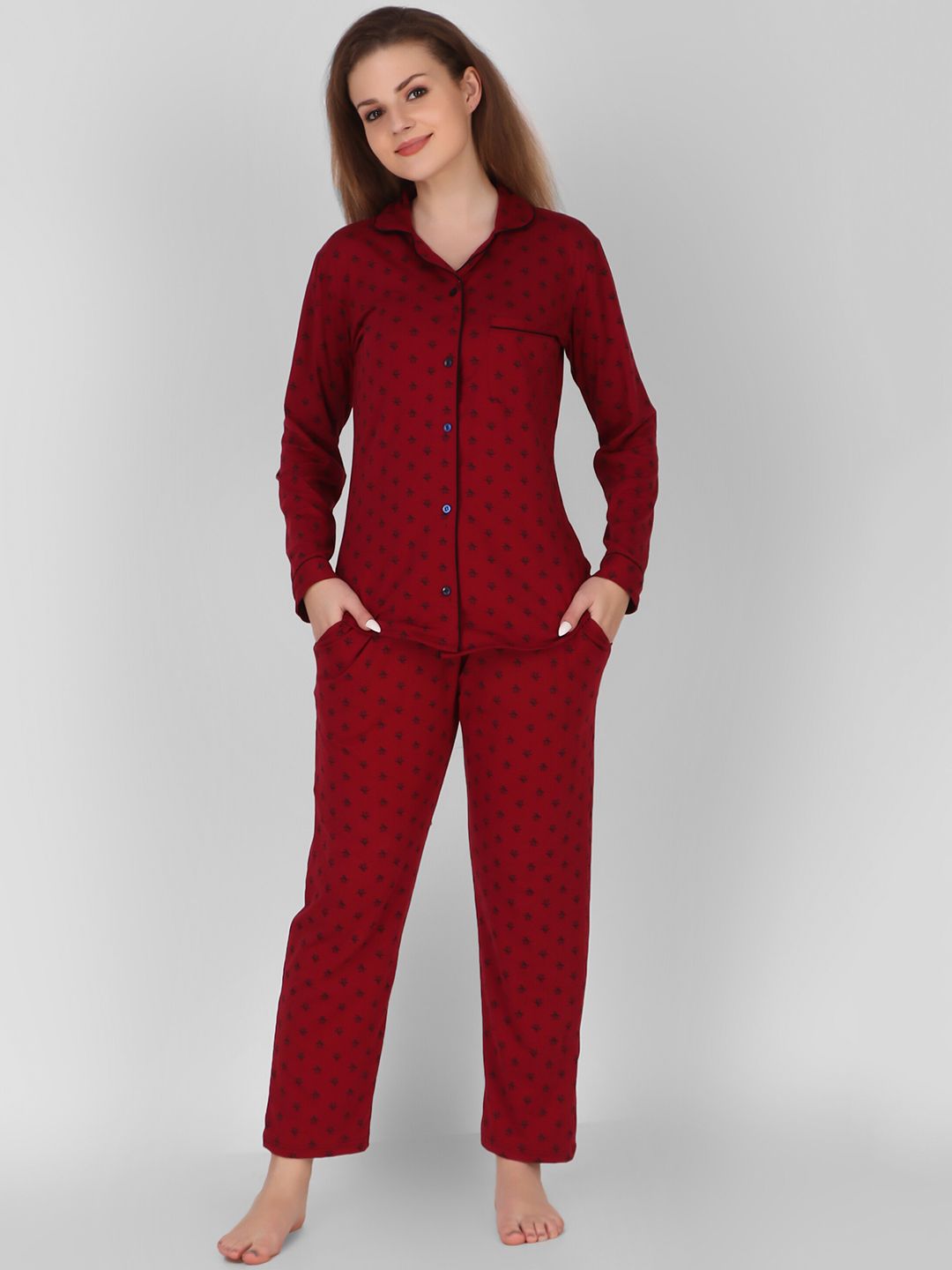 Keepfit Women Maroon & Black Printed Night suit Price in India