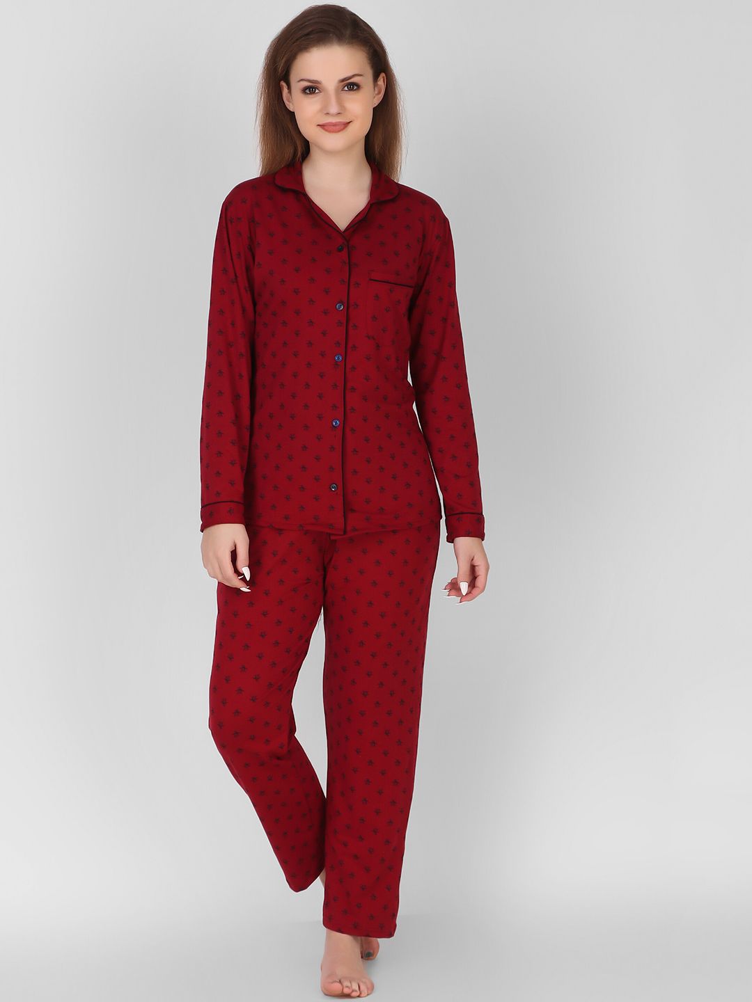 Keepfit Women Maroon & Black Printed Night suit Price in India