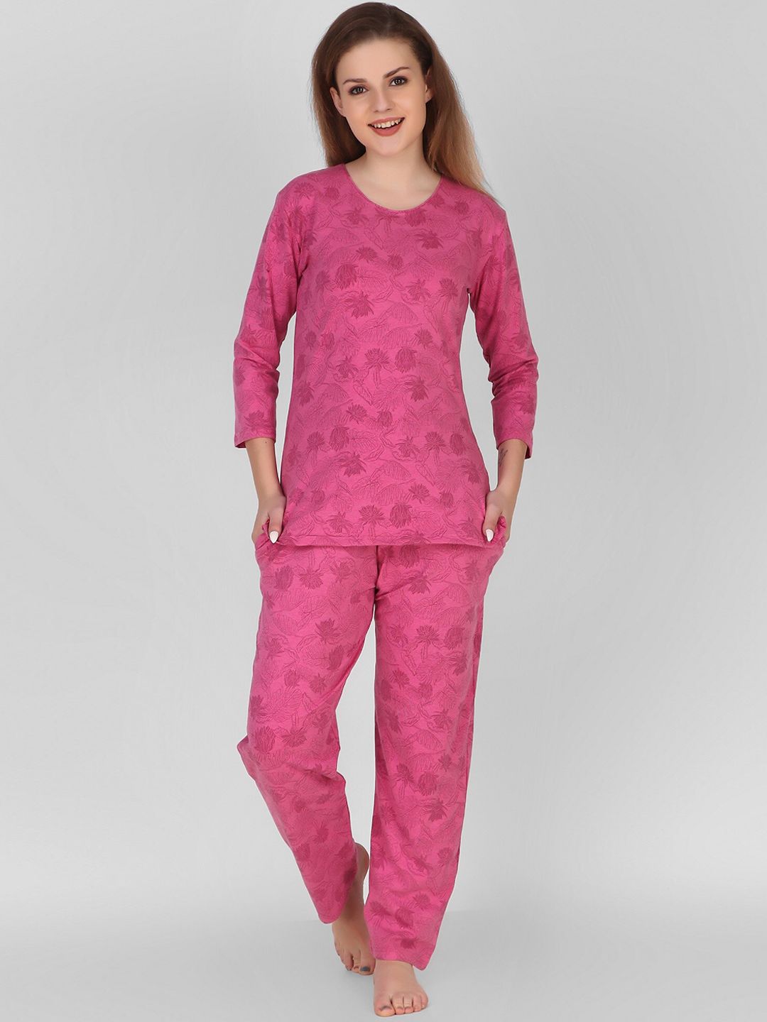 Keepfit Women Pink Printed Night suit Price in India