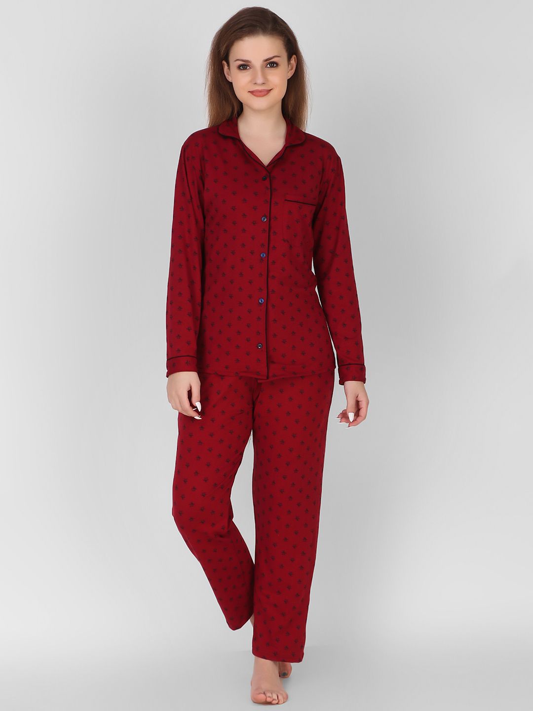 Keepfit Women Maroon & Black Printed Night suit Price in India