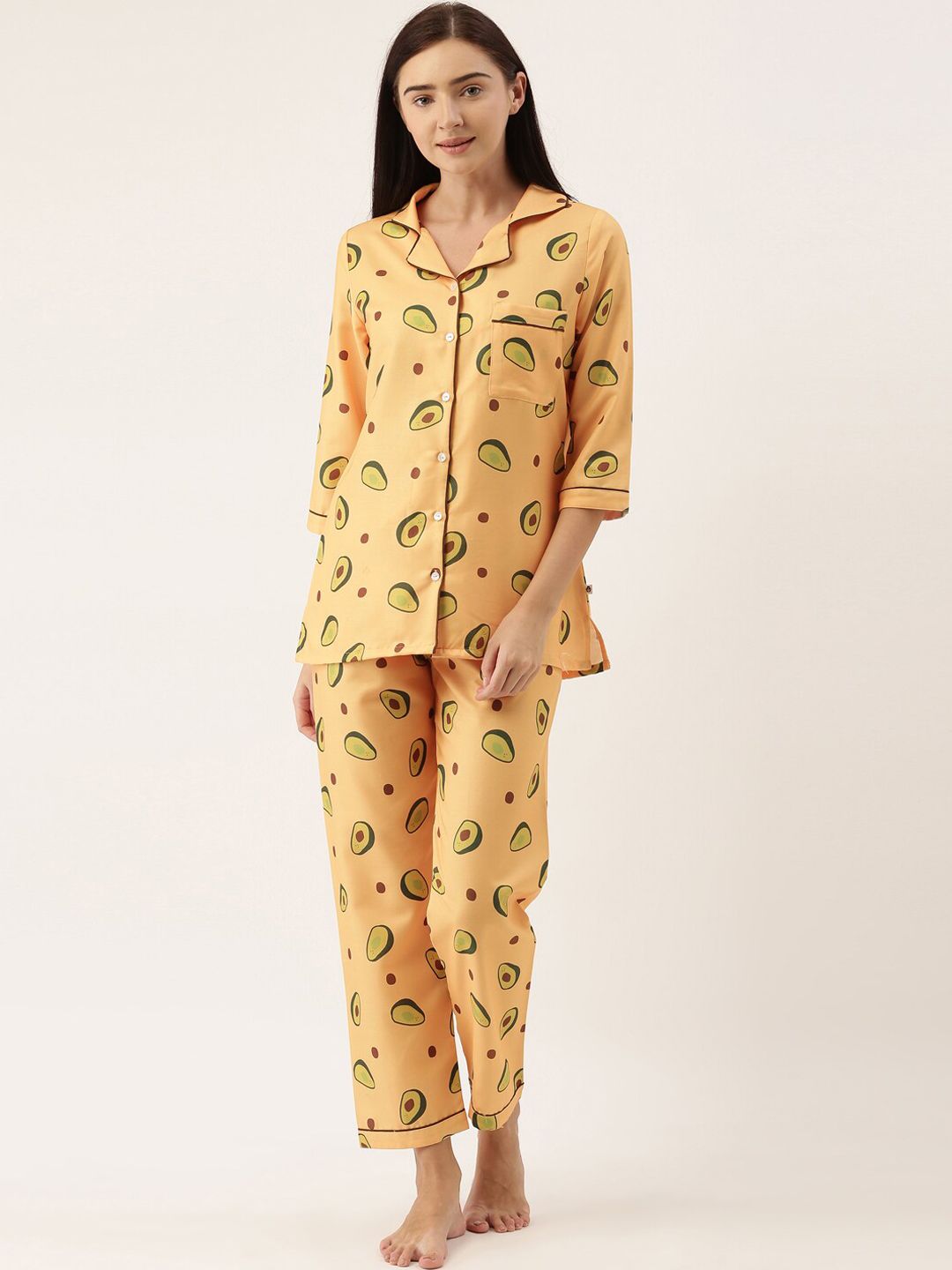 Bannos Swagger Women Yellow & Green Printed Night suit Price in India