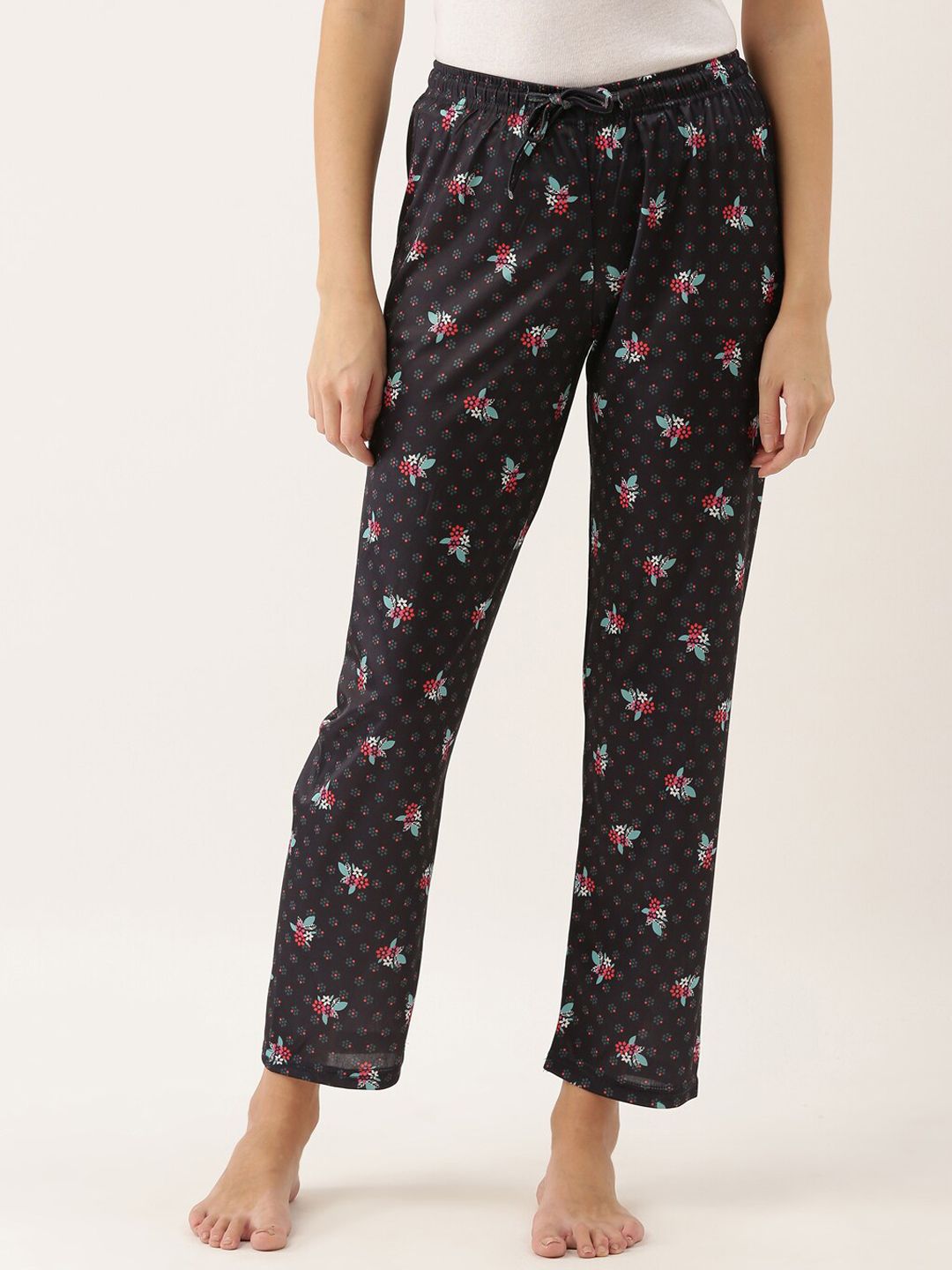 Bannos Swagger Women Black & Red Printed Lounge Pant Price in India
