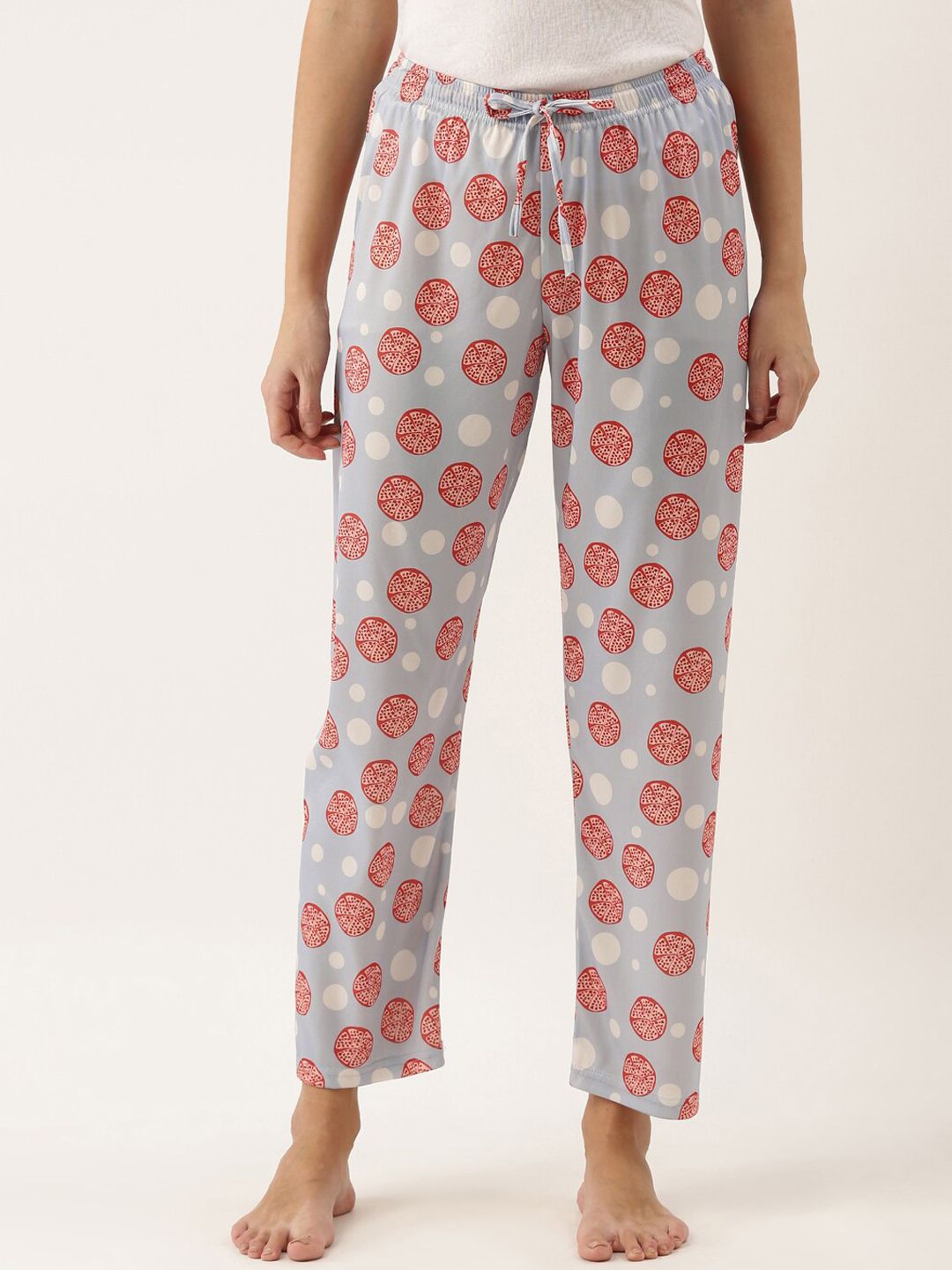 Bannos Swagger Women Grey & Red Printed Cotton Lounge Pants Price in India