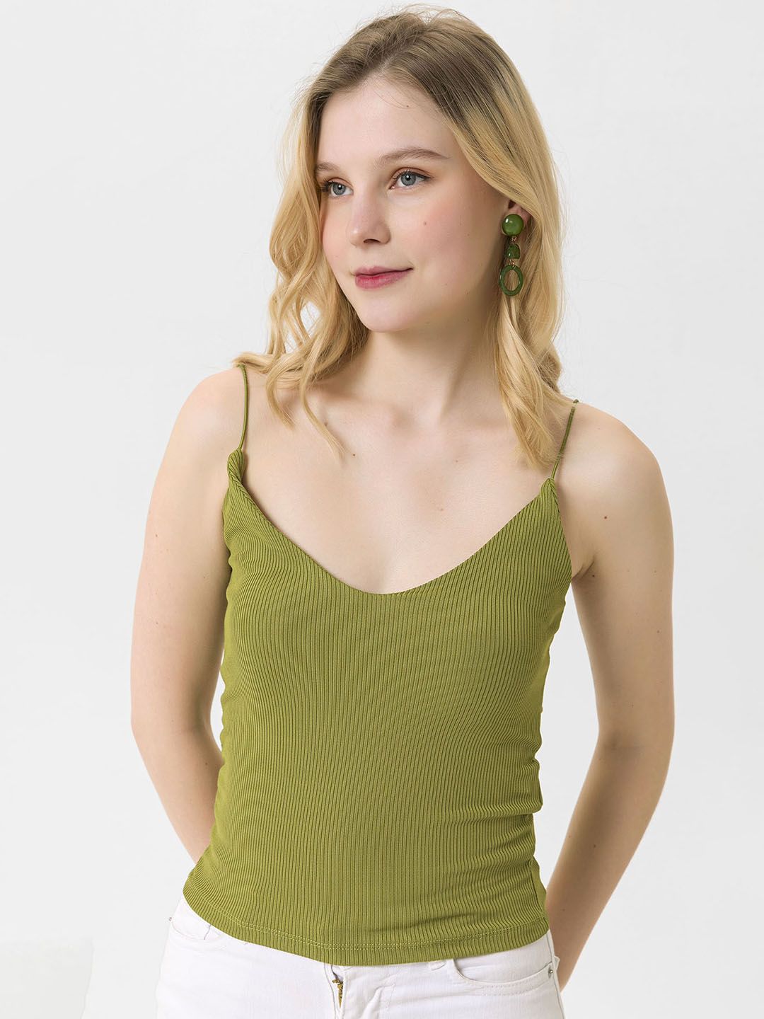 busem Women Green Shoulder Straps Top