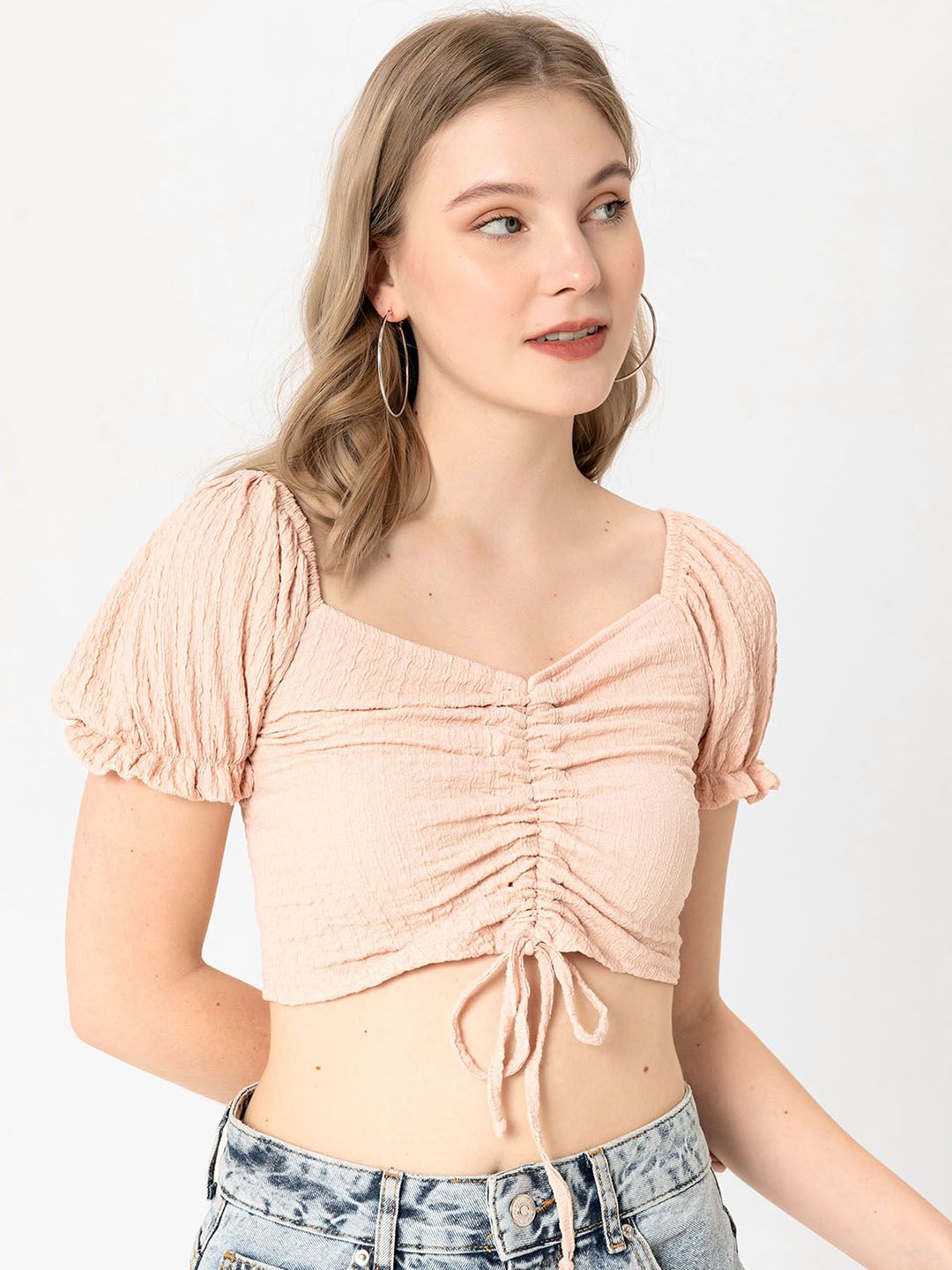 busem Dusty Pink Sweetheart Neck Pure Cotton Crop Top Price in India