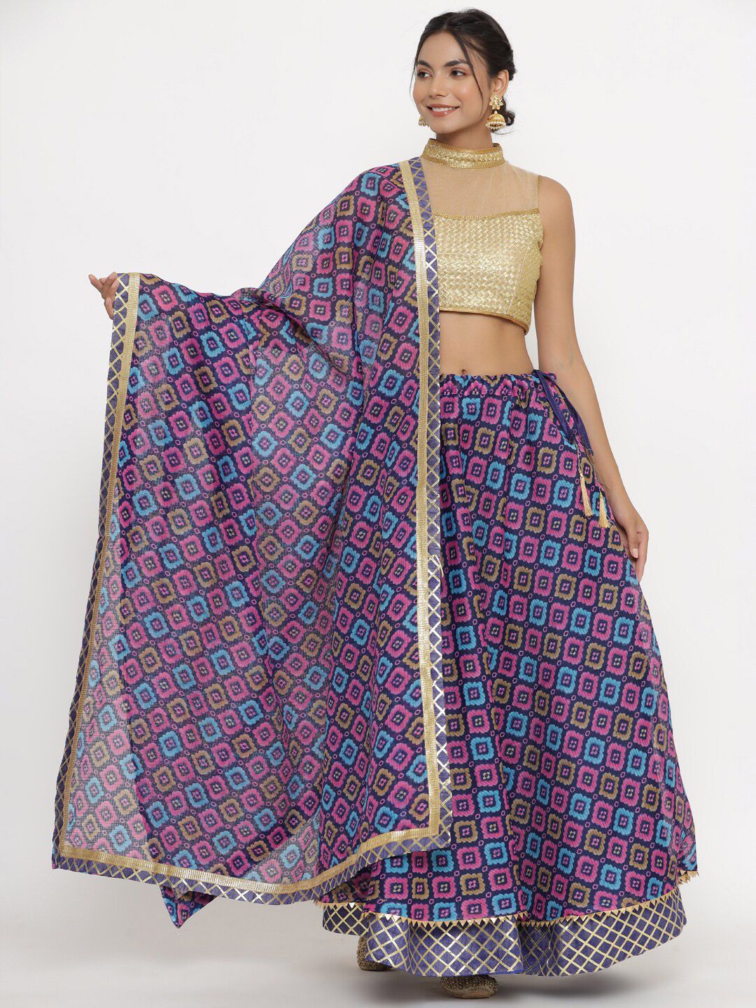 Kesarya Purple & Gold-Toned Embellished Ready to Wear Lehenga & Unstitched Blouse With Dupatta Price in India