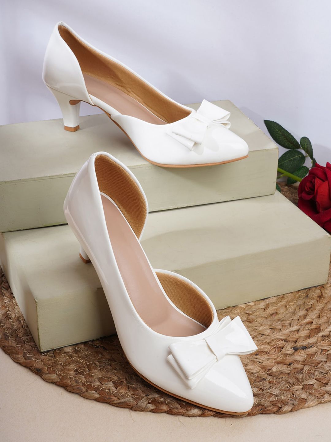 SAPATOS White Block Pumps with Bows Price in India