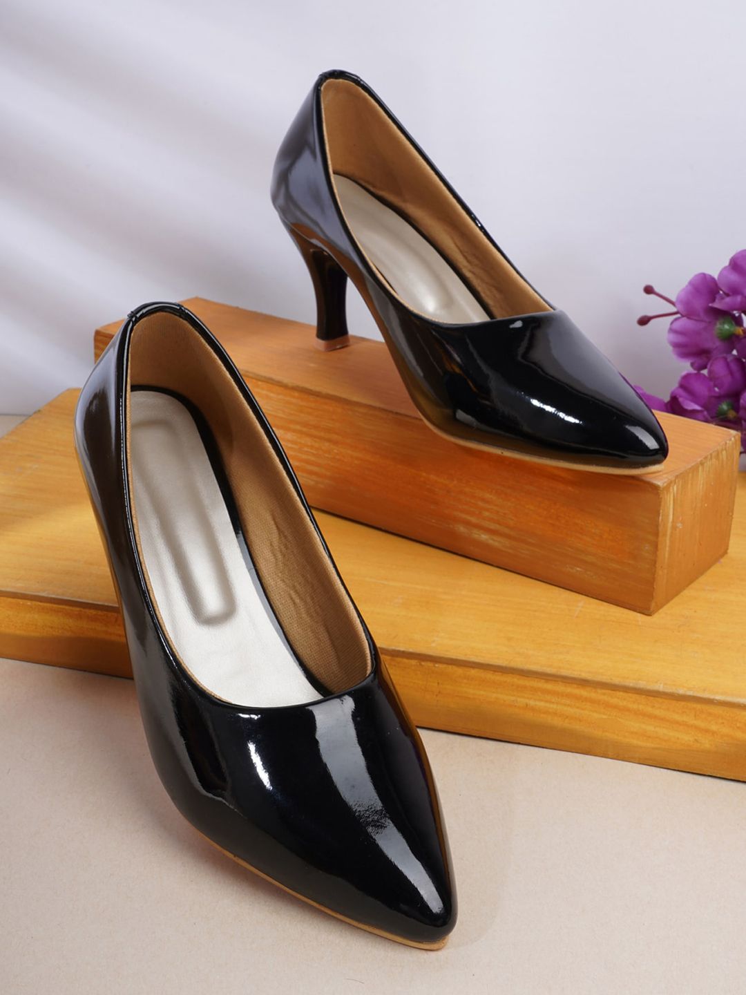 Walkfree Black Striped Block Pumps with Bows Price in India