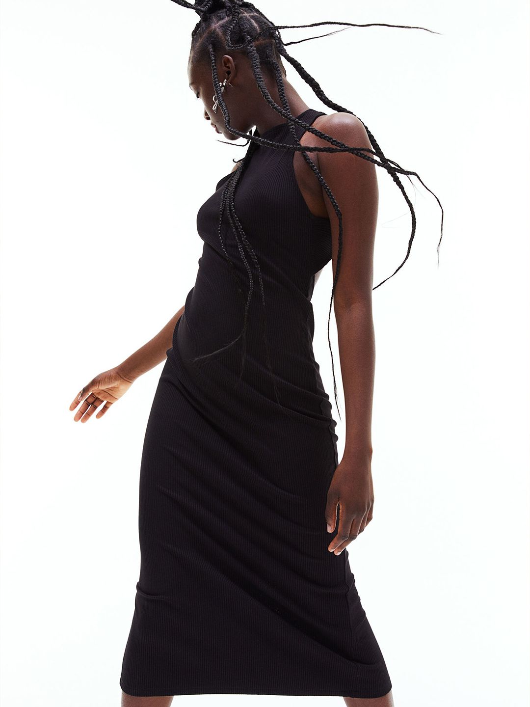 H&M Women Black Ribbed Dress Price in India