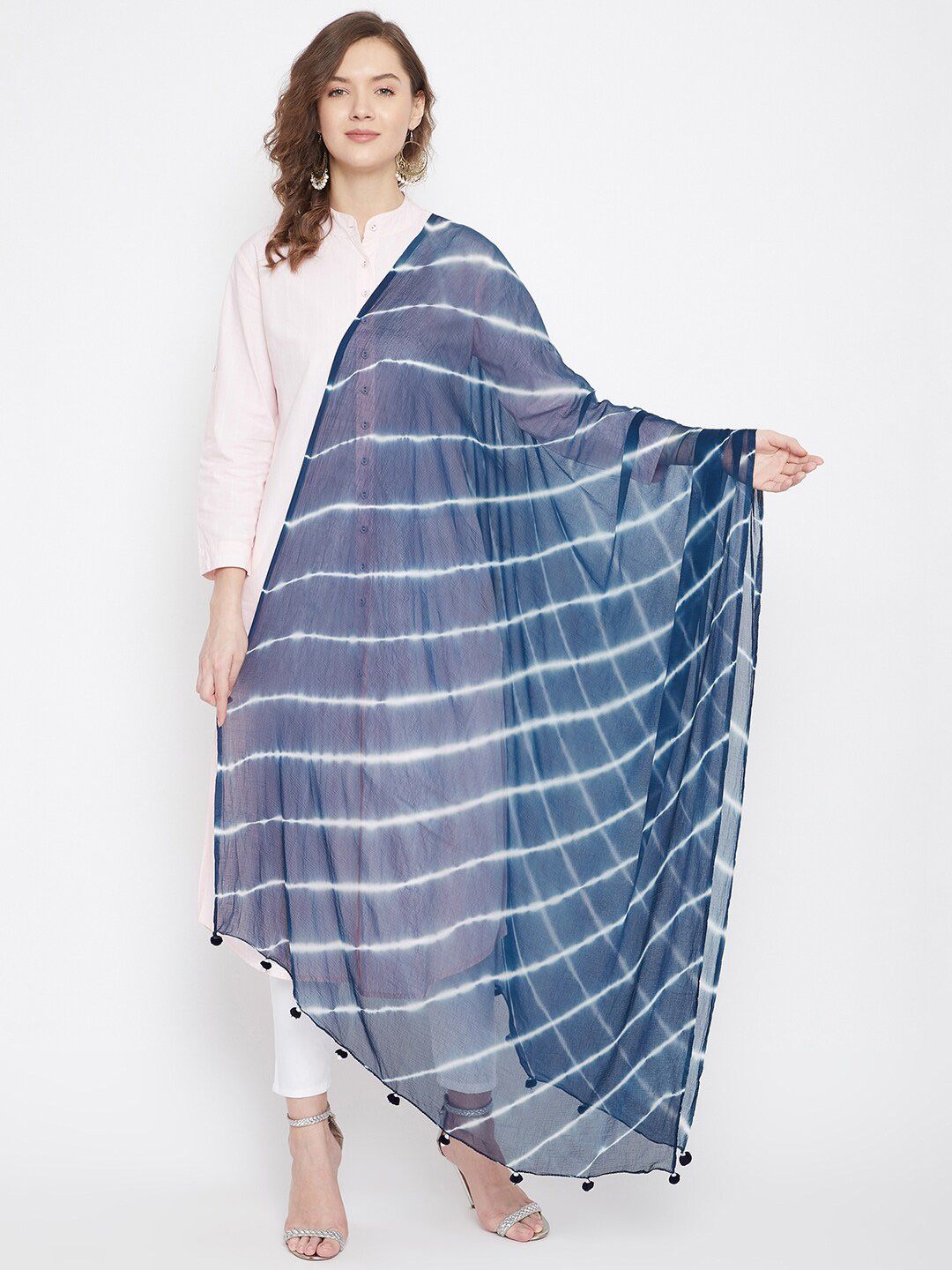 Clora Creation Navy Blue & White Striped Dupatta Price in India