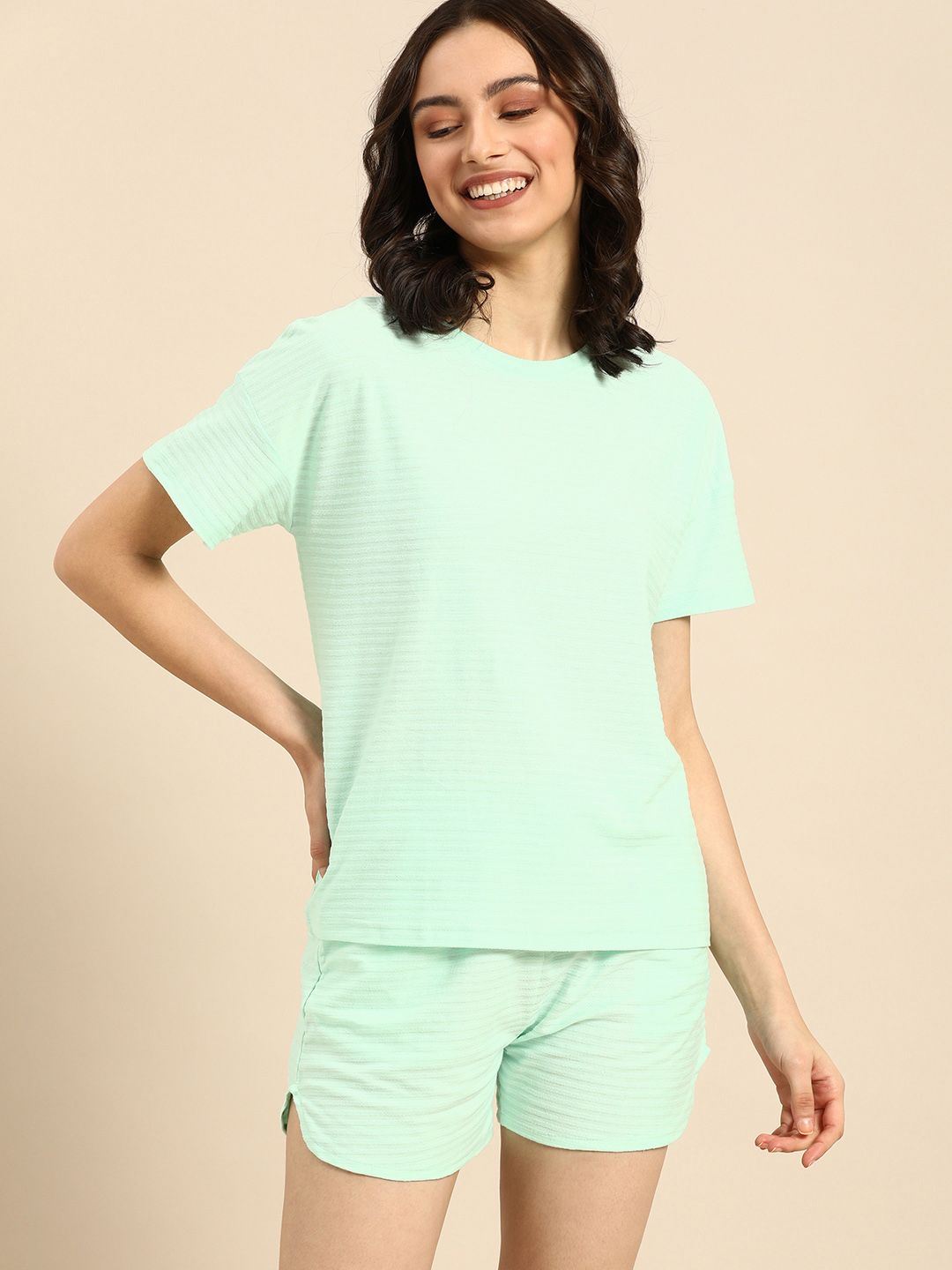 Clt s Women Green Striped Pure Cotton Shorts Set Price in India