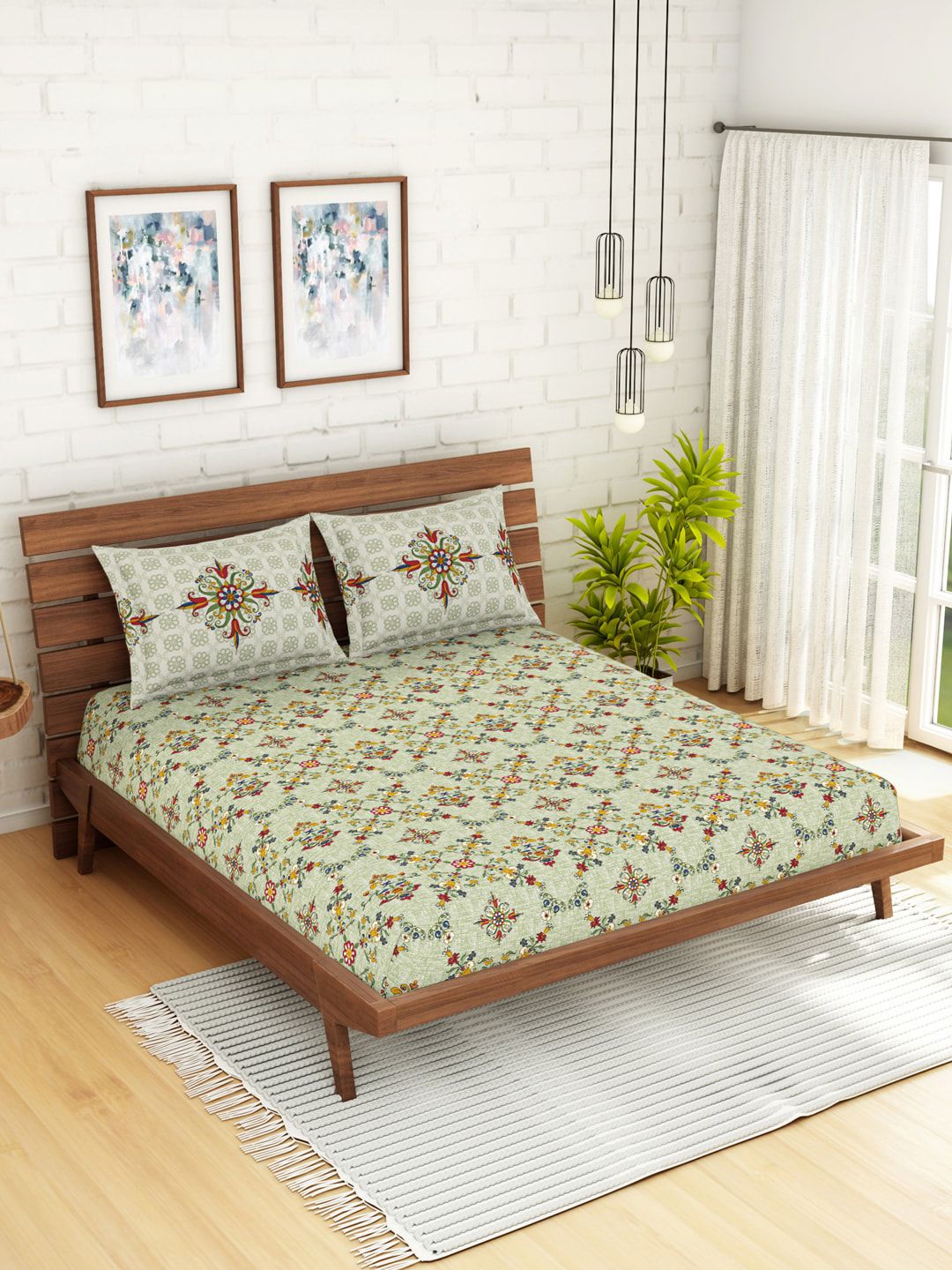 SPACES Unisex Green Bedsheets Price in India