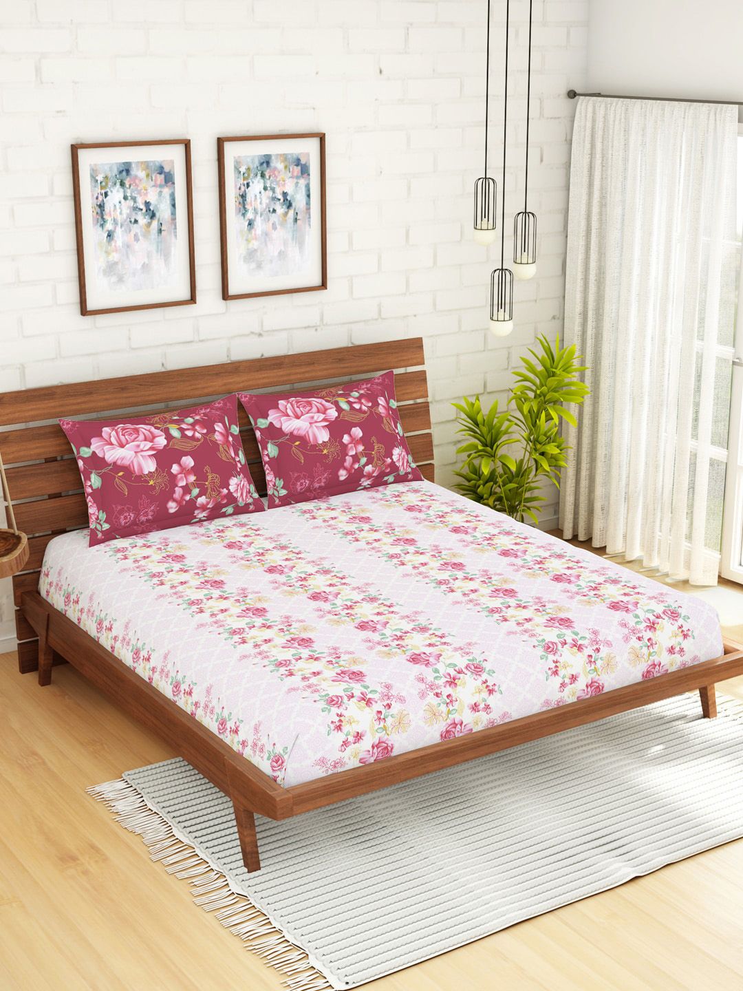 SPACES Unisex Pink Bedsheets Price in India