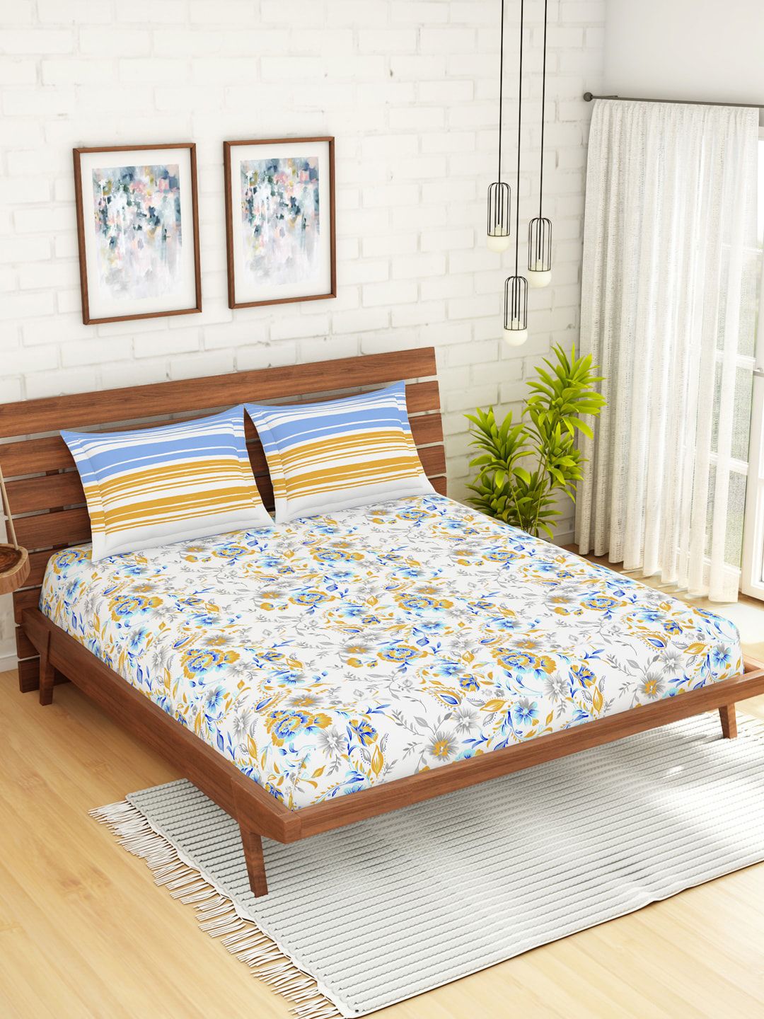 SPACES Unisex Blue Bedsheets Price in India