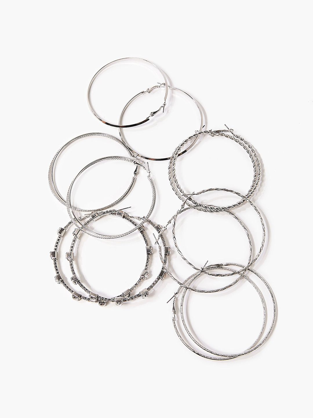 FOREVER 21 Silver-Toned Contemporary Hoop Earrings Price in India