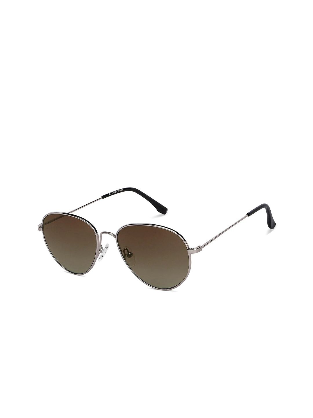 John Jacobs Unisex Brown Lens & Silver-Toned Round Sunglasses with UV Protected Lens