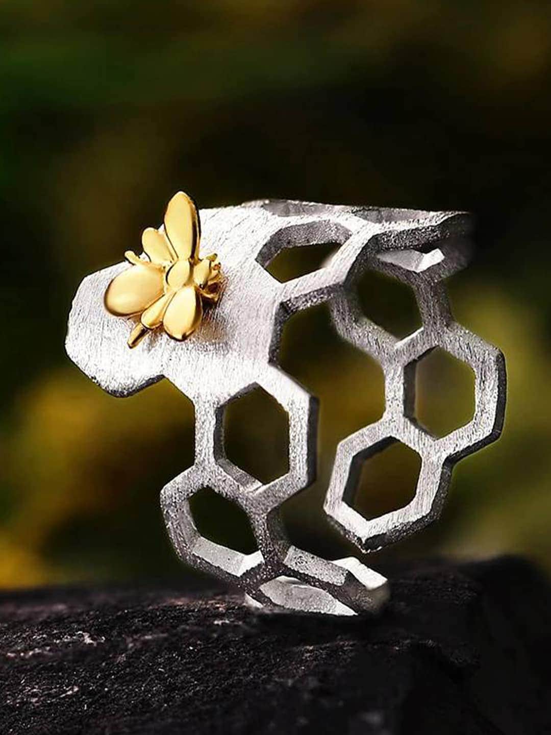 THE JEWEL FACTOR Silver-Toned Honeycomb Ring Price in India
