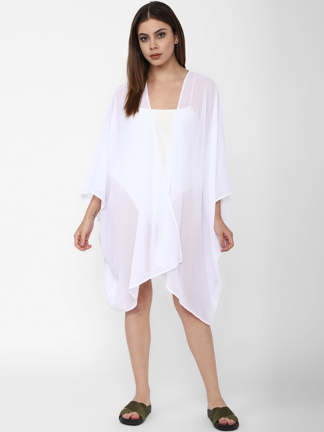 FOREVER 21 White Solid Cover Up Dress Price in India