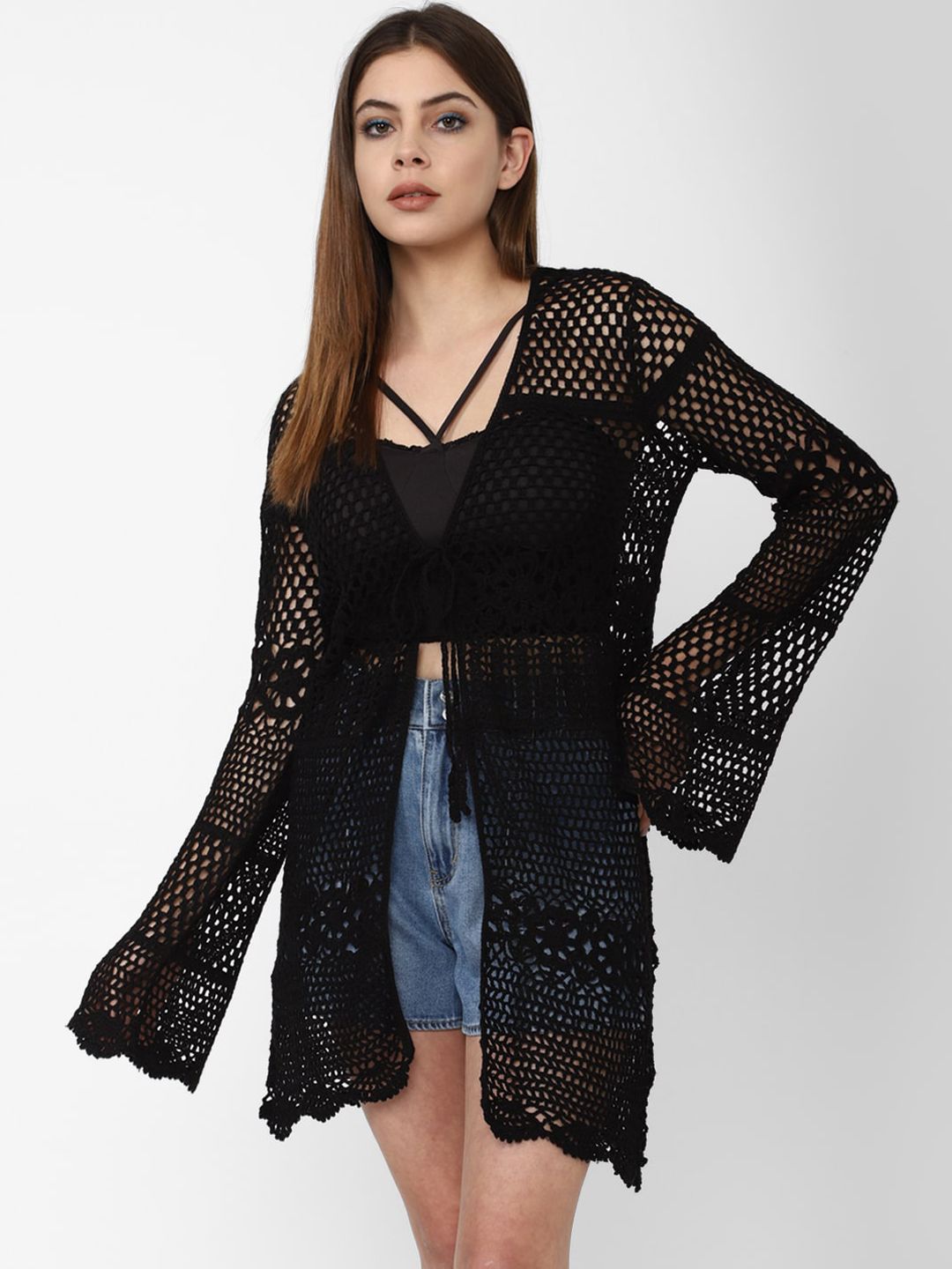 FOREVER 21 Women Black Solid Cover Up Dress Price in India
