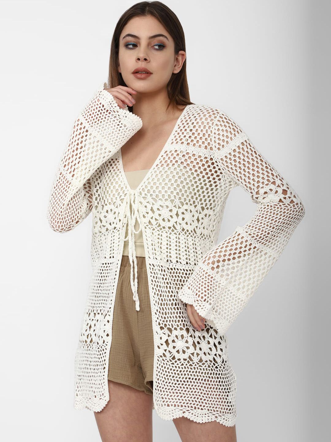 FOREVER 21 Women White Lace Cover-Up Dress Price in India