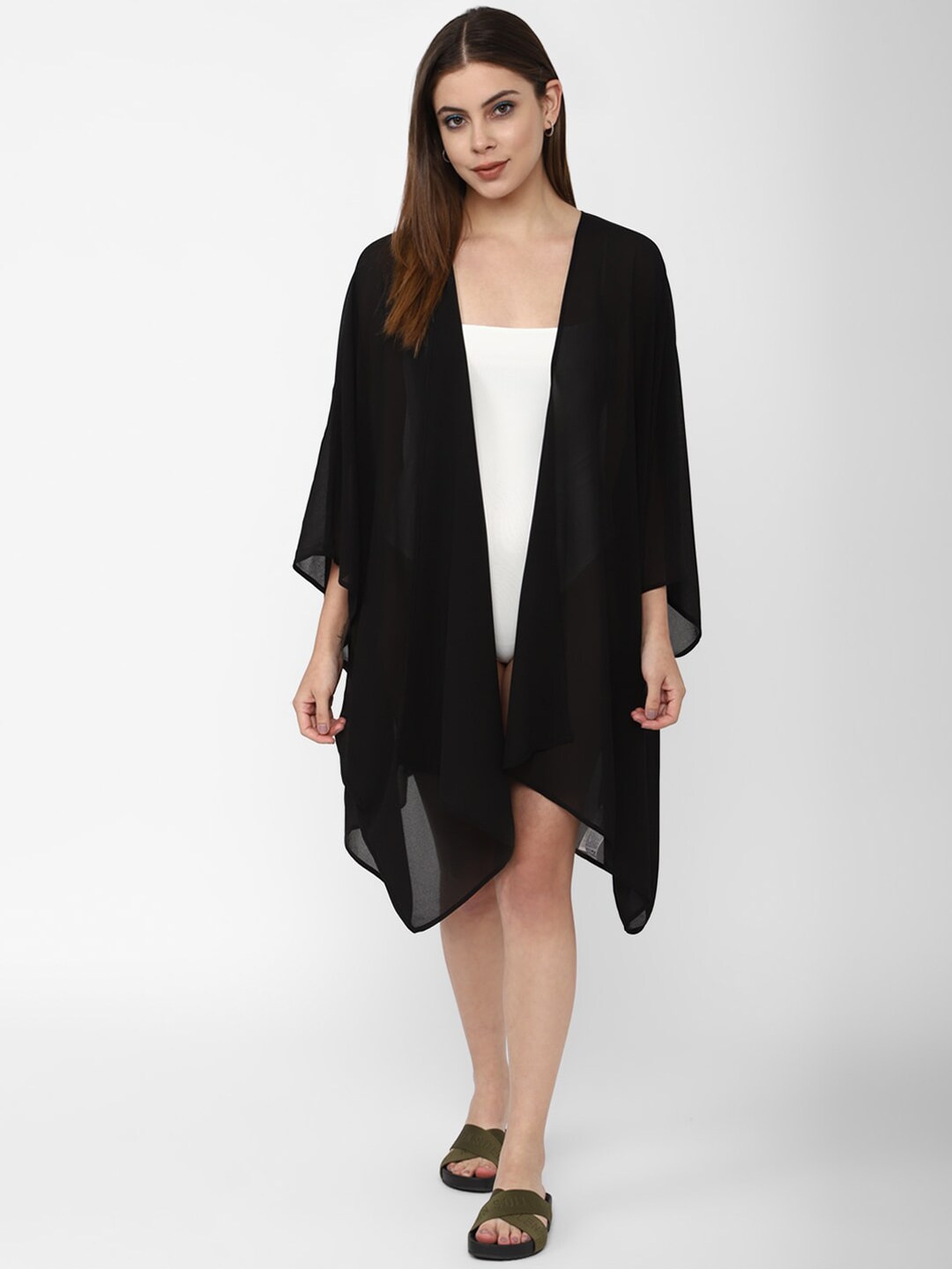 FOREVER 21 Women Black Solid Cover Up Swimwear Price in India