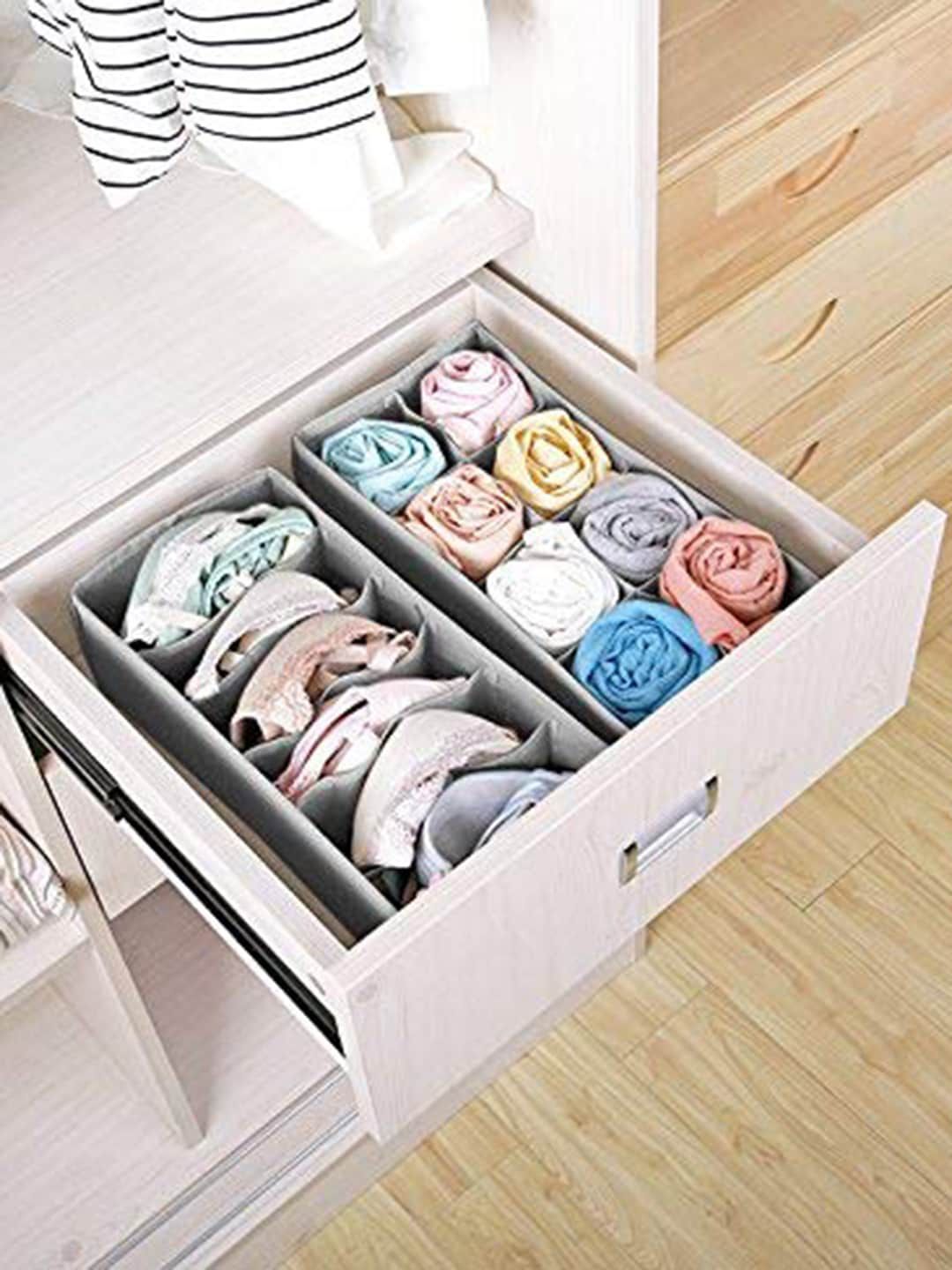 HOUSE OF QUIRK Set of 4 Grey Foldable Drawer Divider Organizer Price in India