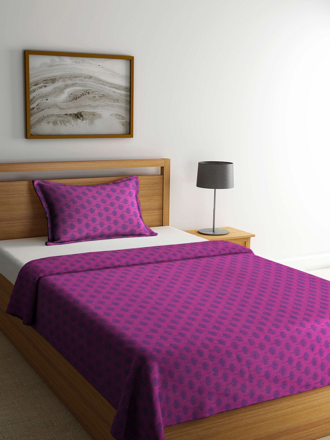 KLOTTHE Pink & Blue Woven-Design Pure Cotton Single Bed Cover with Pillow Cover Price in India