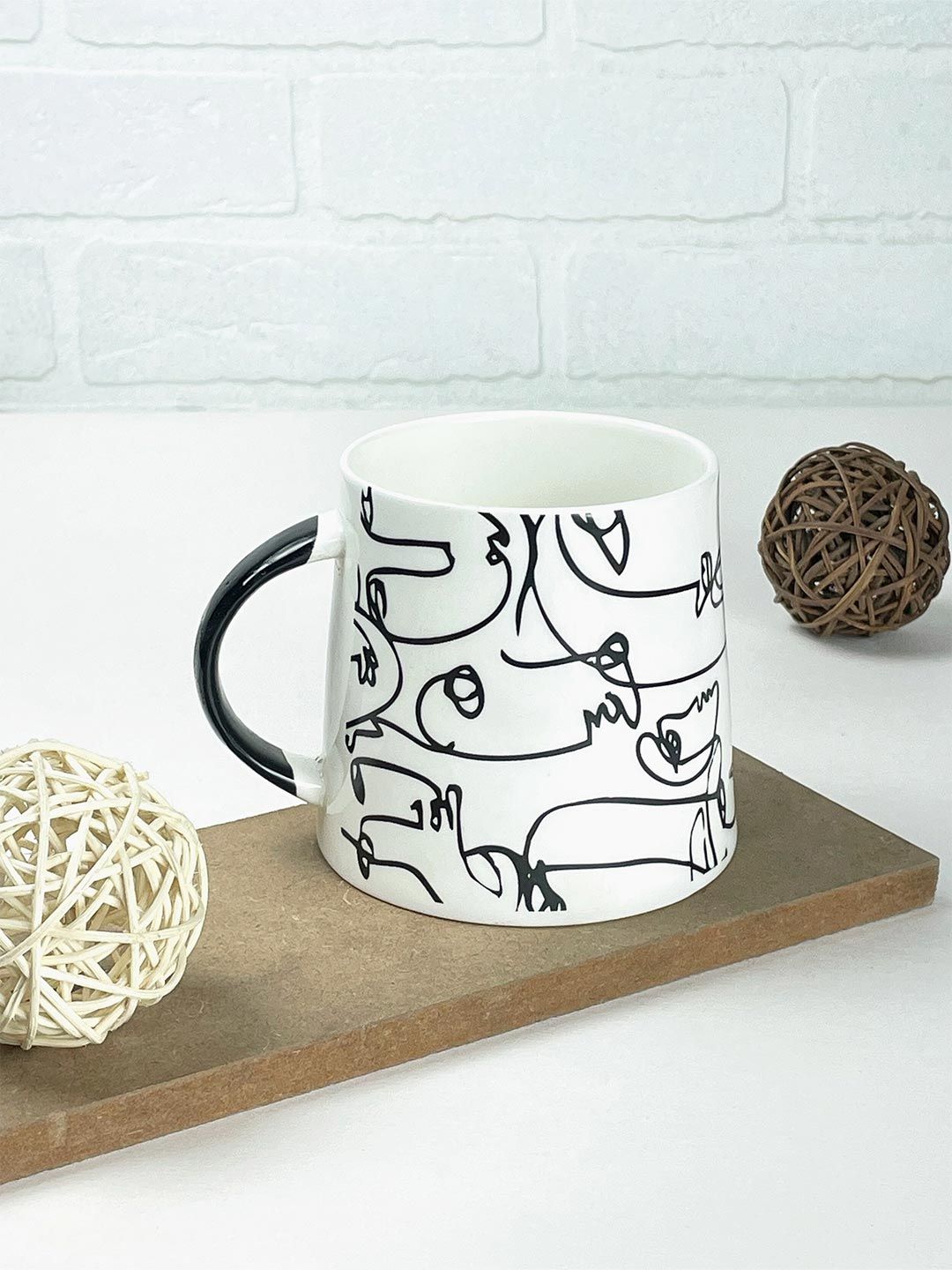 JCPL White & Black Printed Ceramic Glossy Mugs Set of Cups and Mugs Price in India