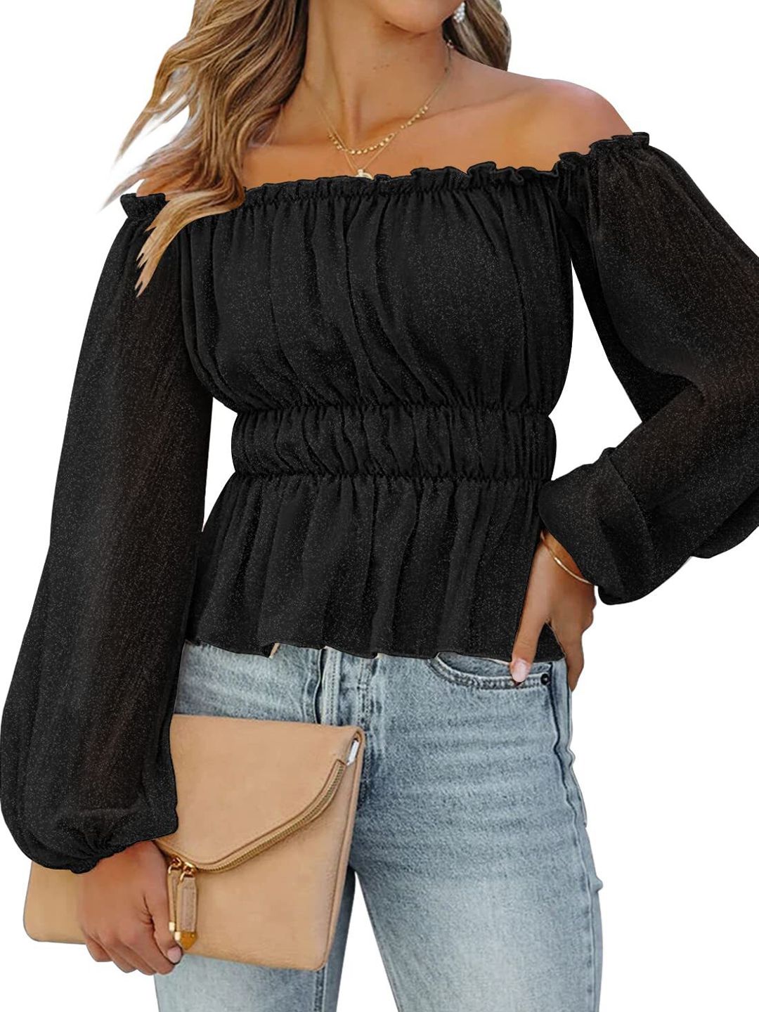 BoStreet Black Off-Shoulder Bardot Top