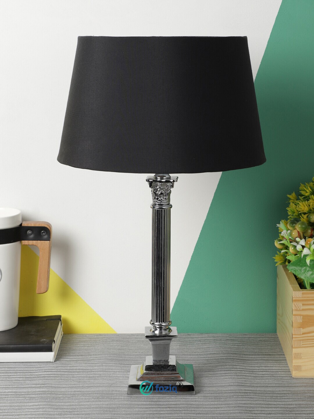 foziq Chrome Black Solid Country Table Lamps Price in India
