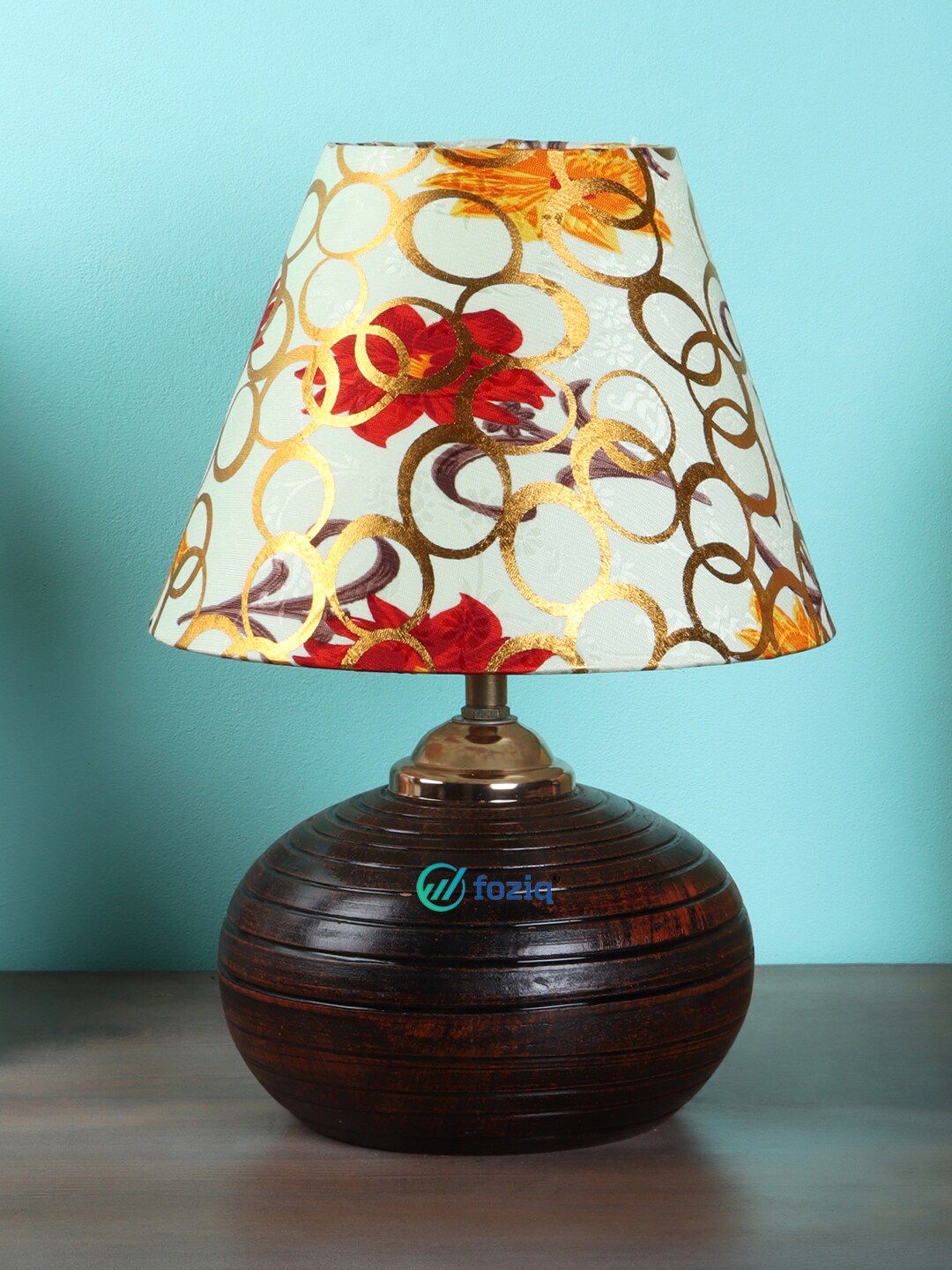 foziq Brown & Red Printed Country Table Lamps Price in India