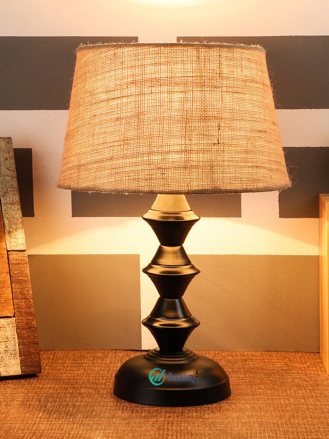 foziq Black & Grey Solid Table Lamps With Shade Price in India