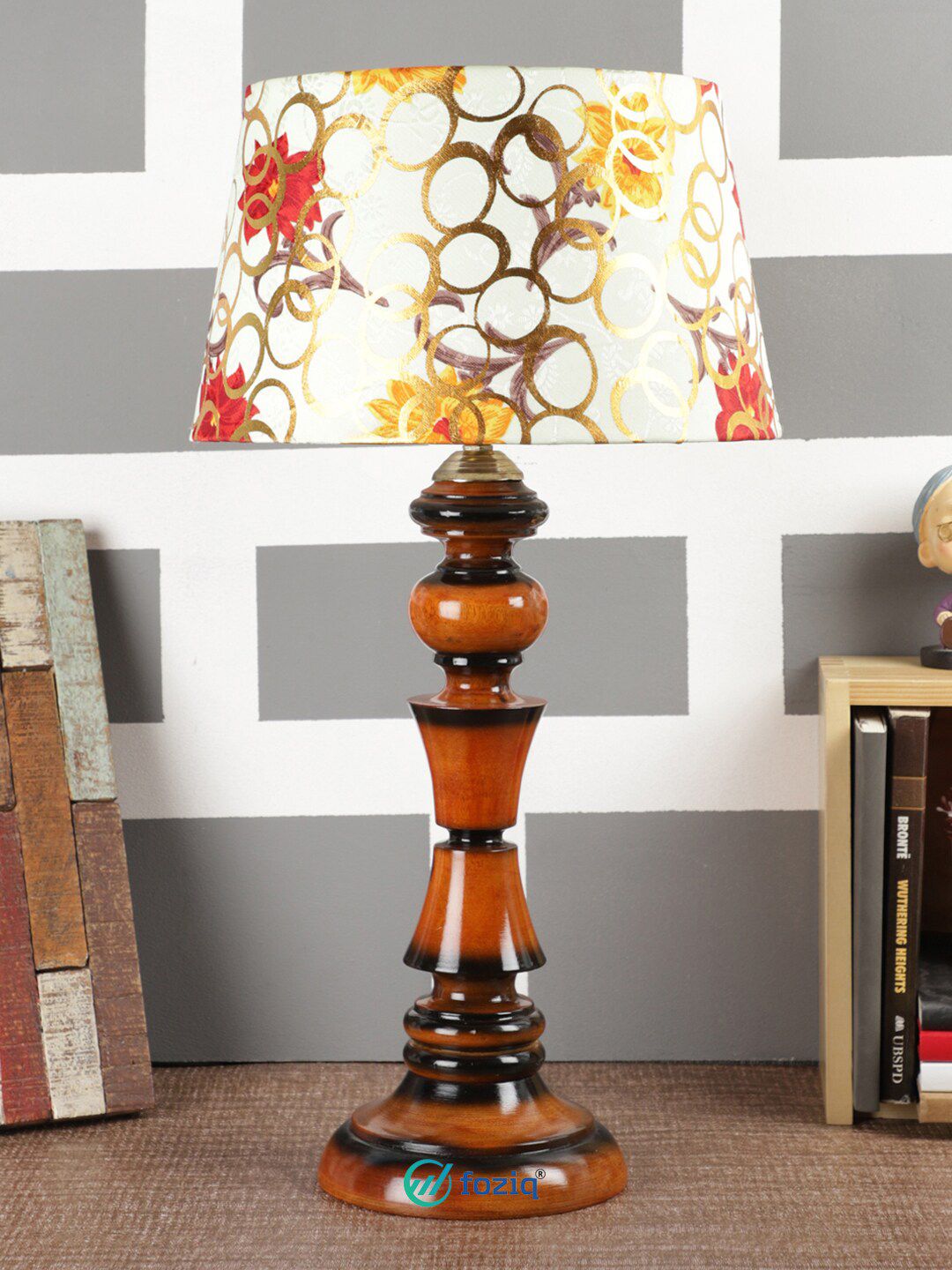 foziq Brown & White Printed Table Lamps With Shade Price in India