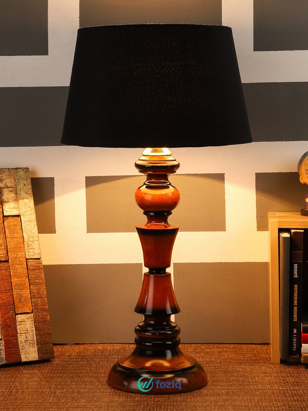 foziq Brown & Black Solid Table Lamps With Shade Price in India