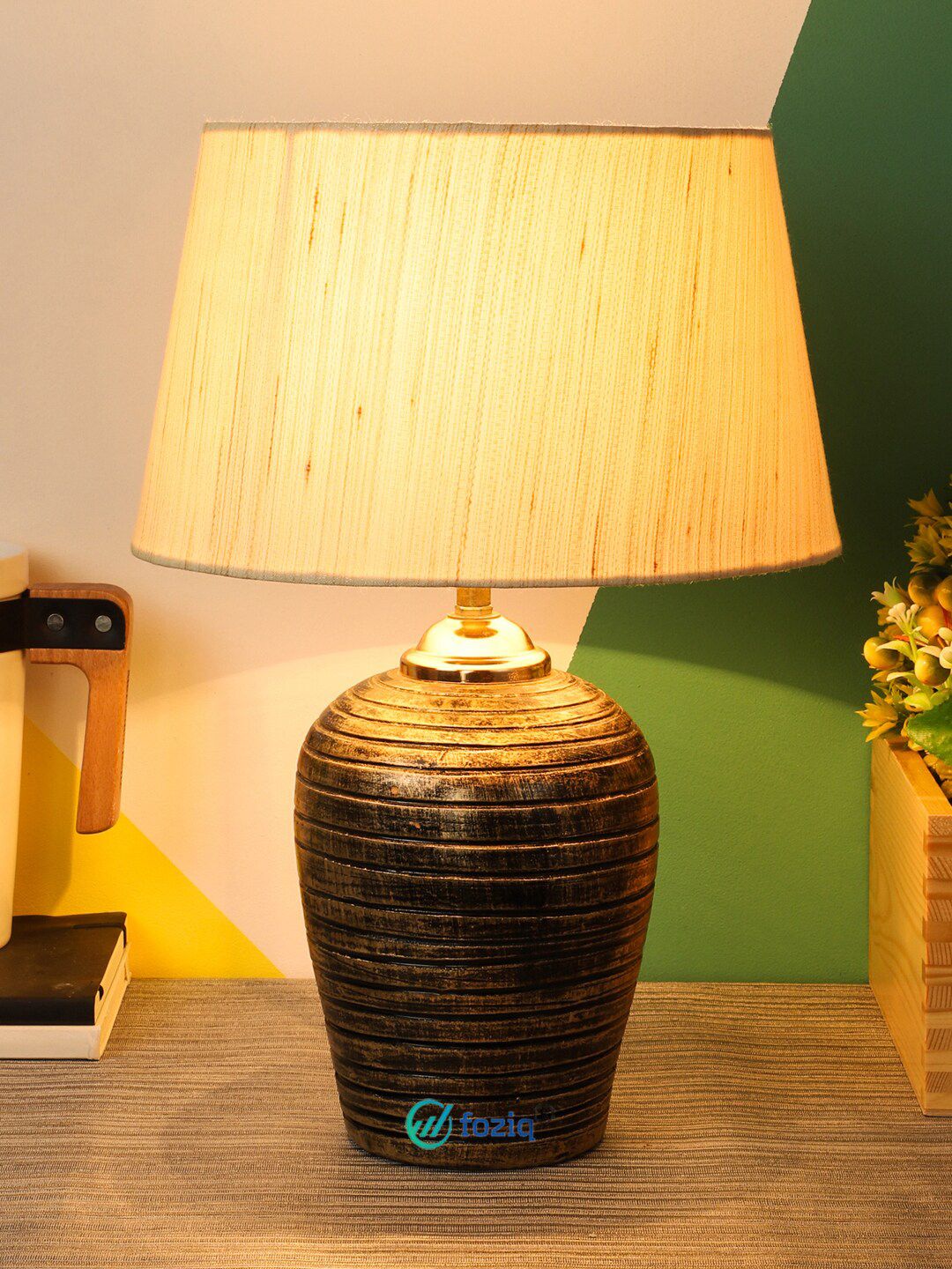 foziq Gold-Toned Terracotta Crafted Table Lamp Price in India