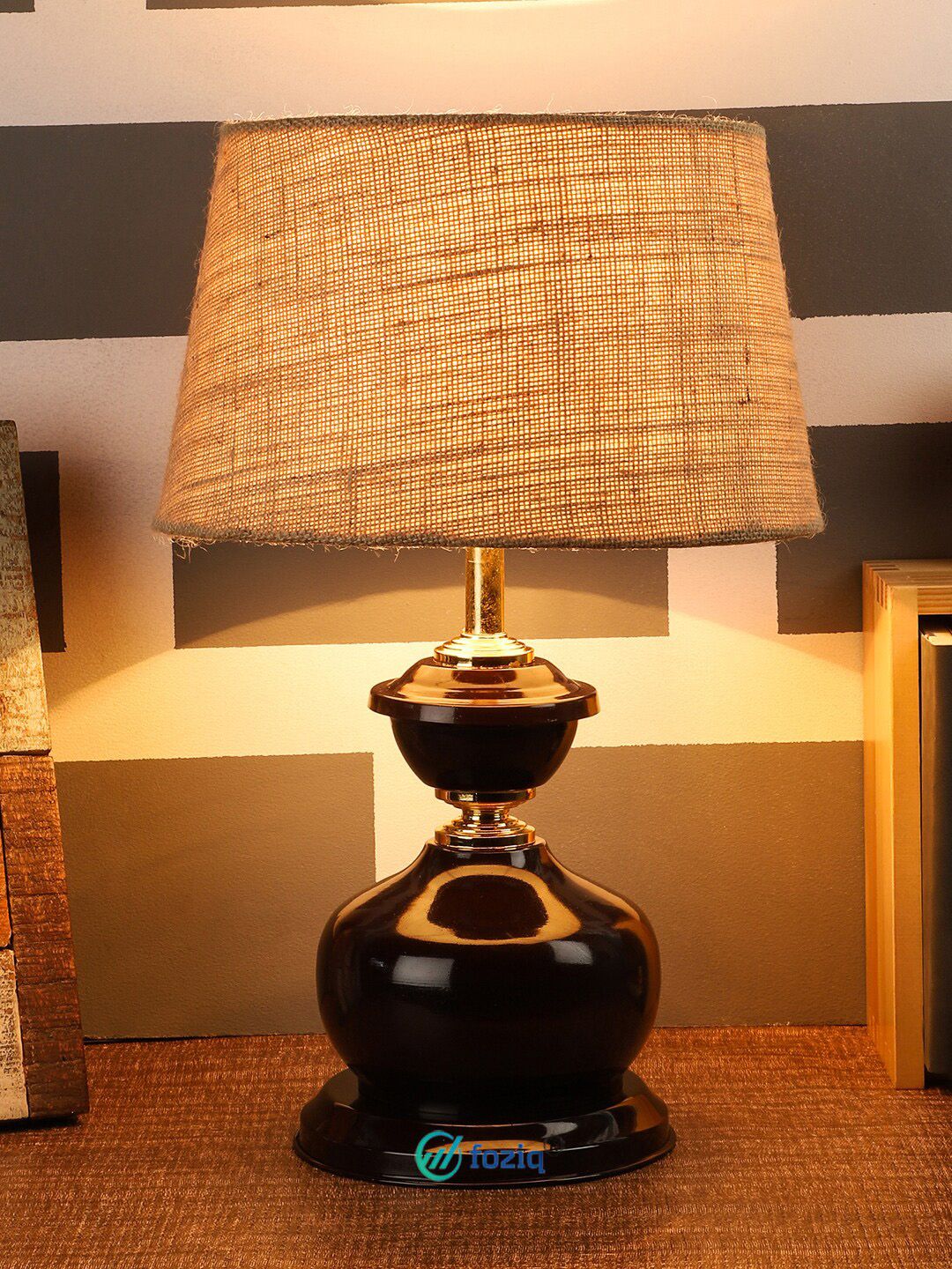 foziq Brown & Beige Solid Table Lamps With Shade Price in India