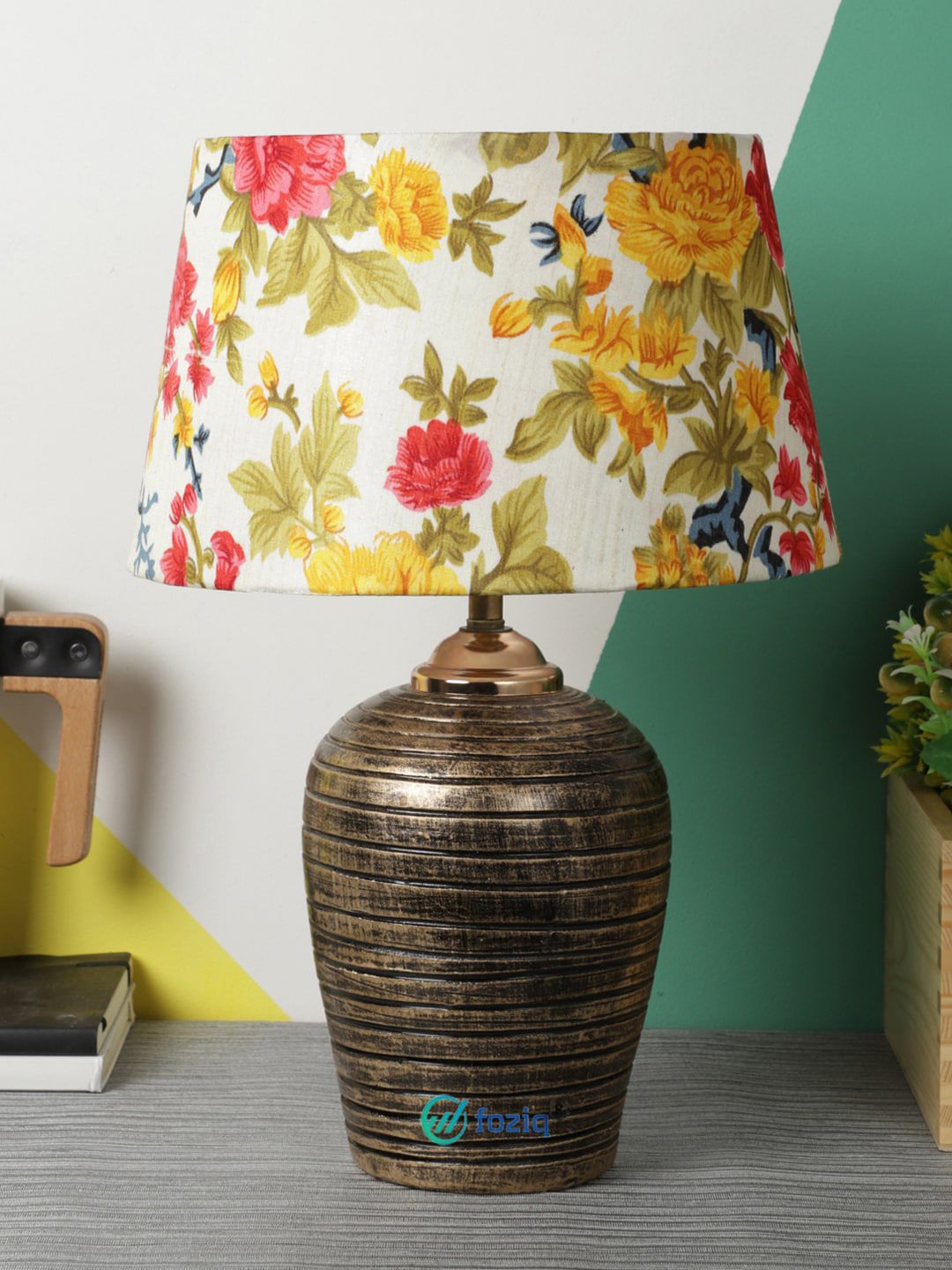 foziq Gold-Toned Floral Printed Table Lamps Price in India