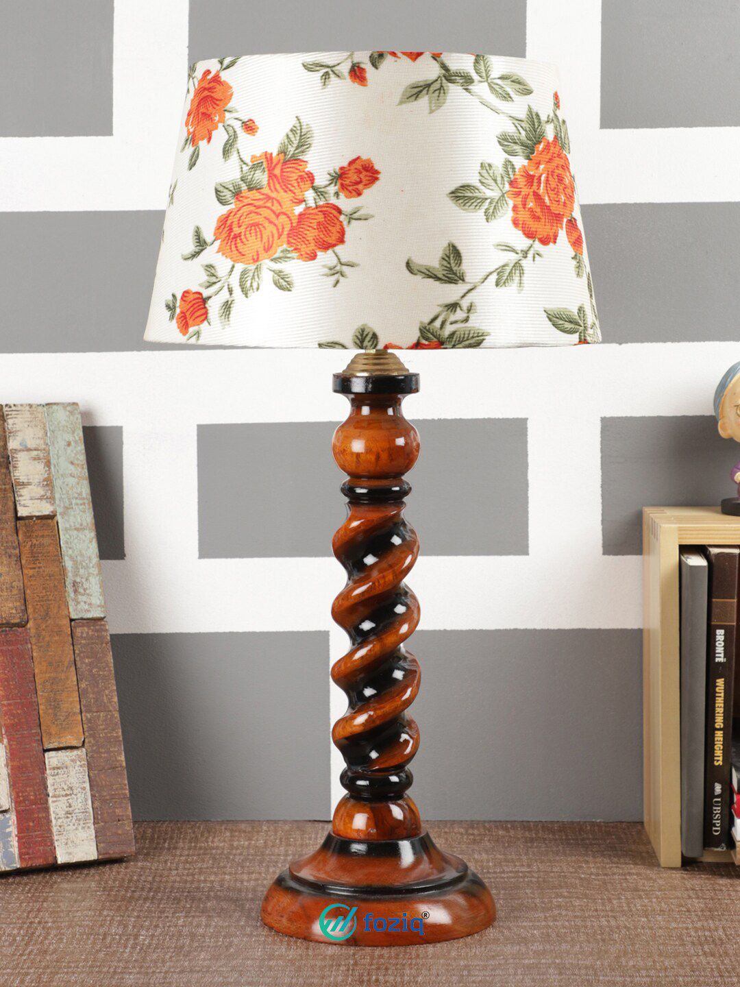 foziq Brown Contemporary Wooden Table Lamps Price in India