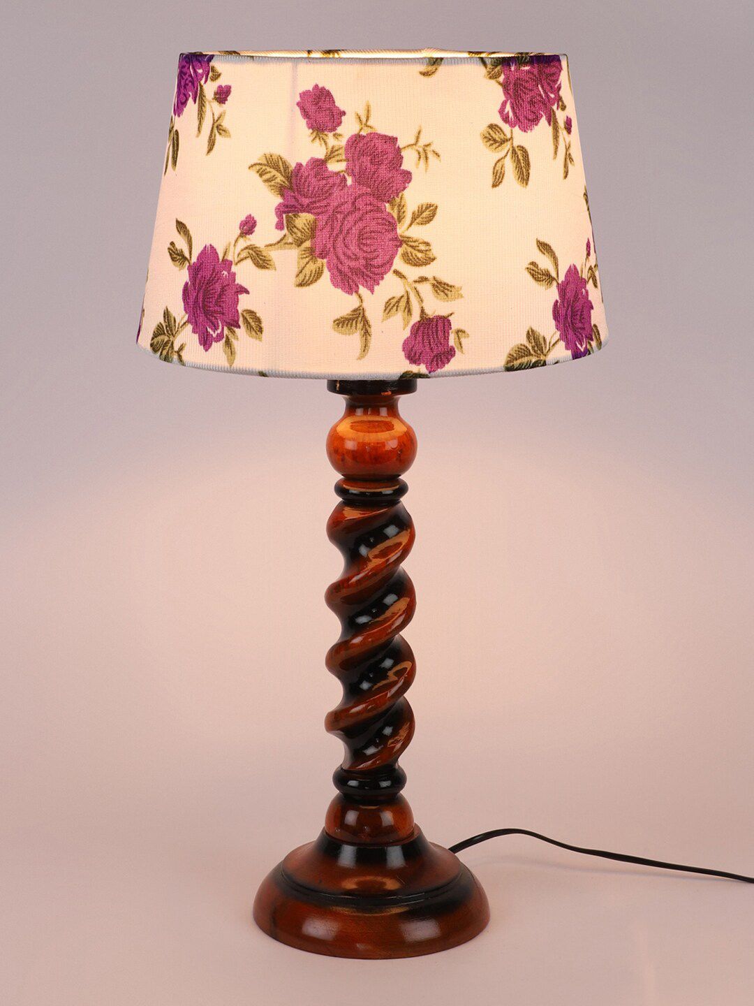 foziq Brown & White Printed Country Table Lamp Price in India